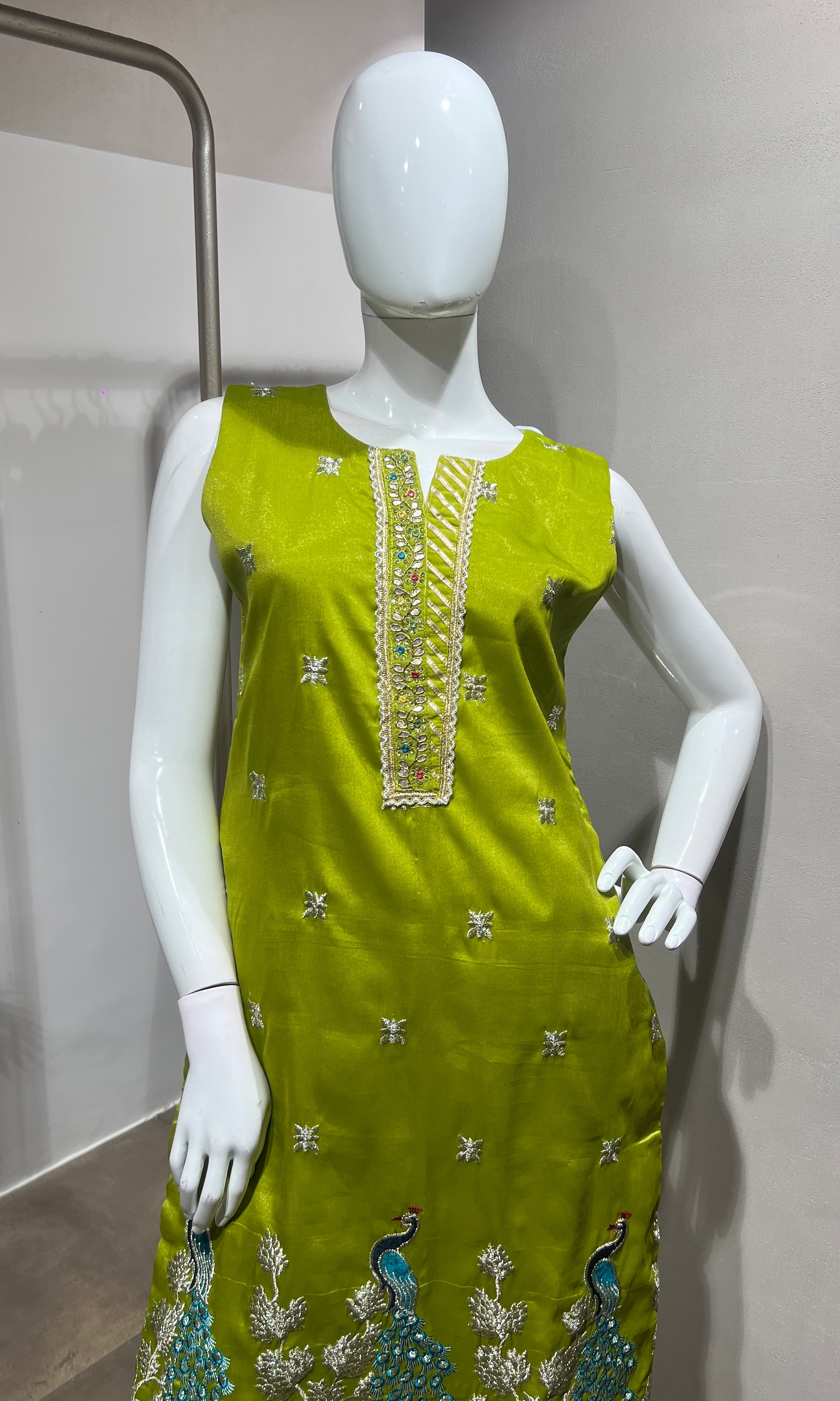 Green Peacock Embroidered Sharara set