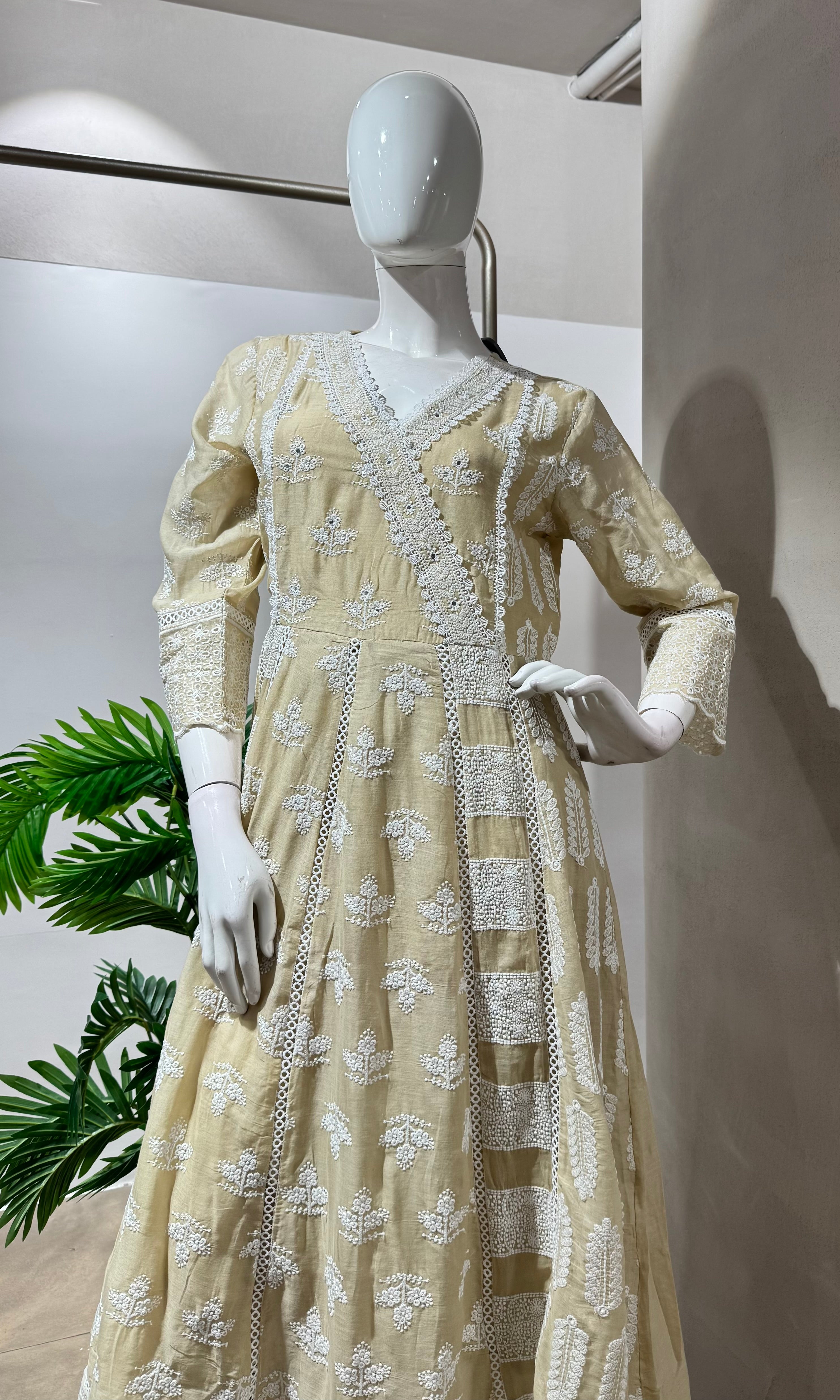 BEIGE LUCKNOWI STYLE CHIKANKARI ANARAKALI