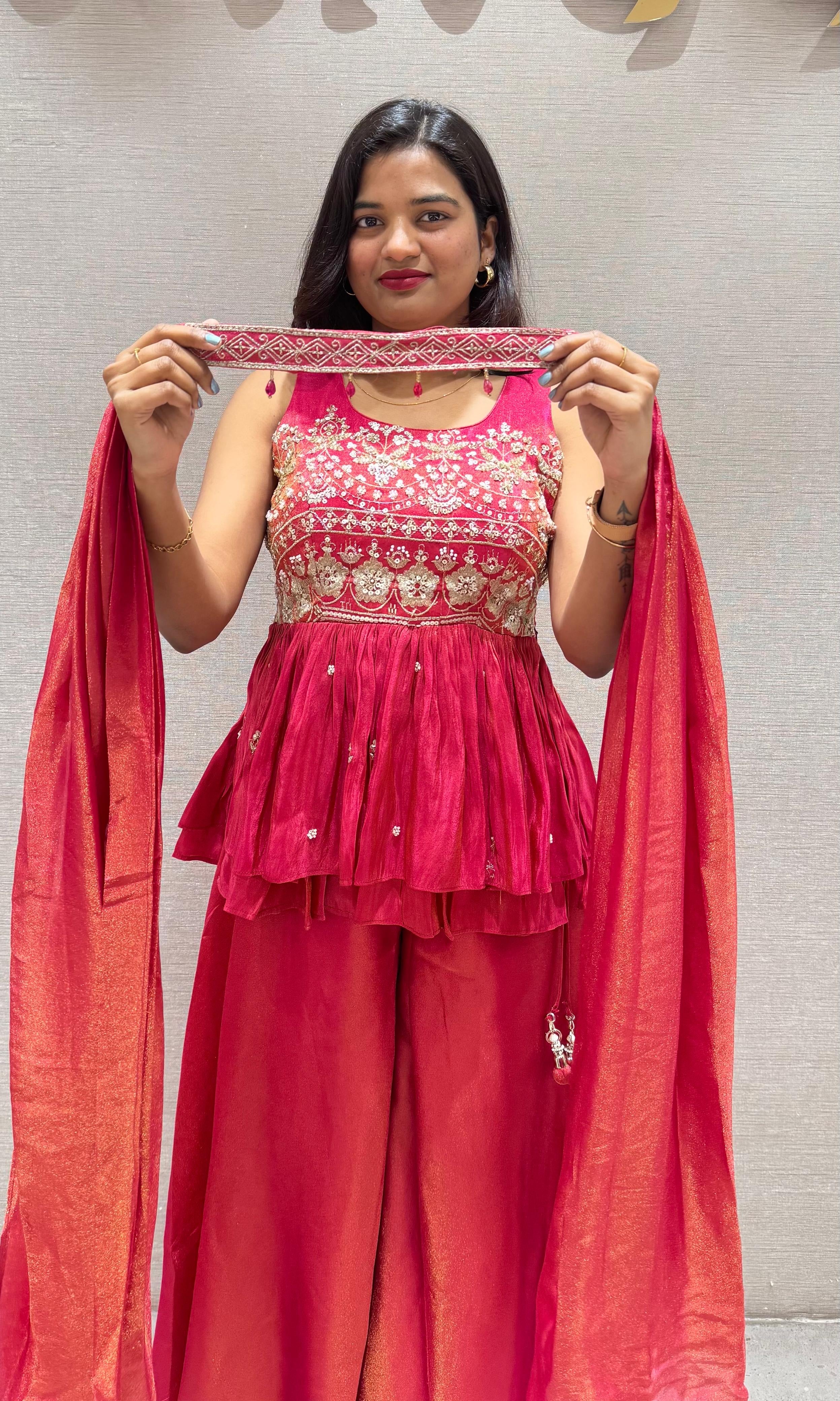 Rani pink EMBROIDERED PEPLUM palazzo