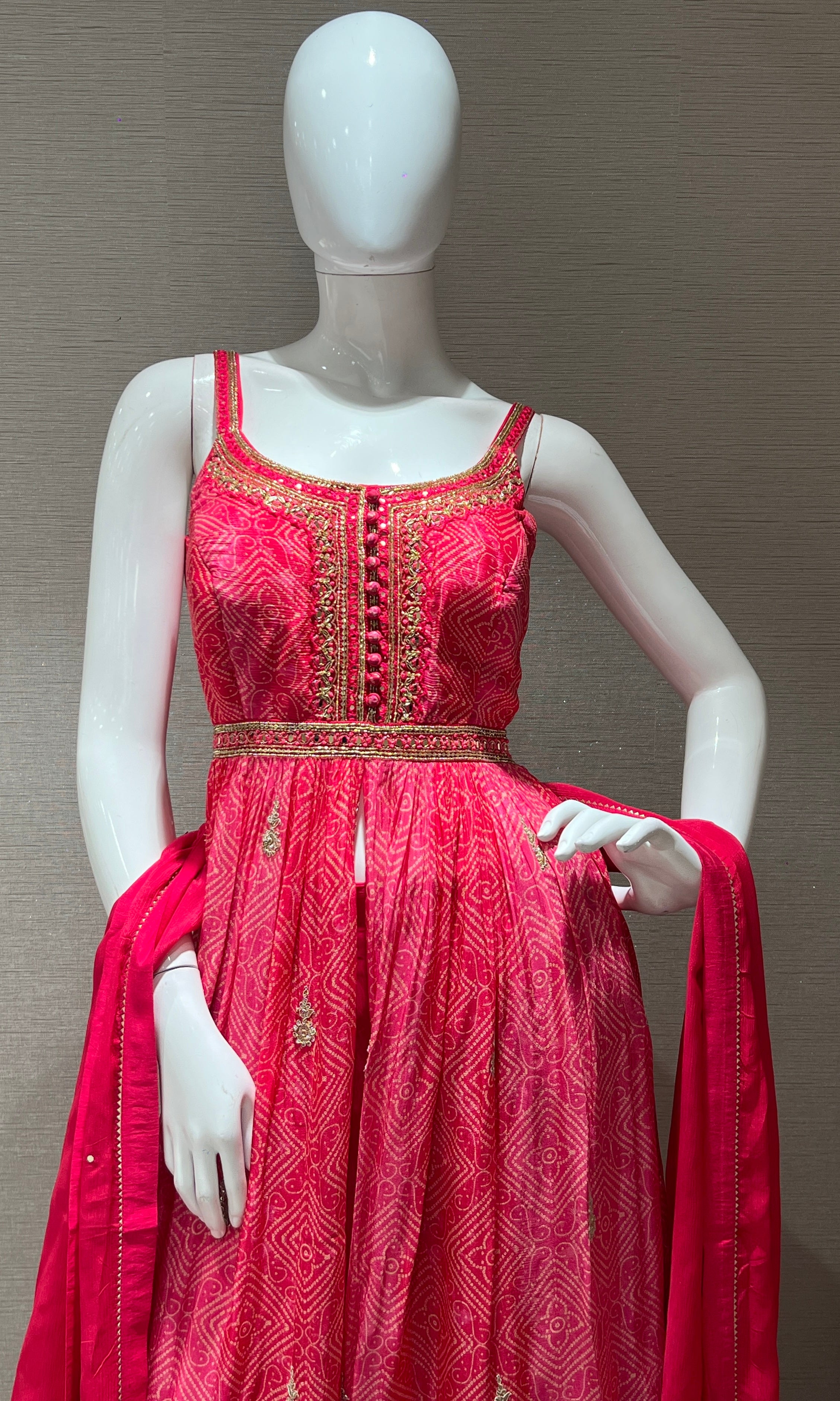 Pink front slit kurta with palazzo pants