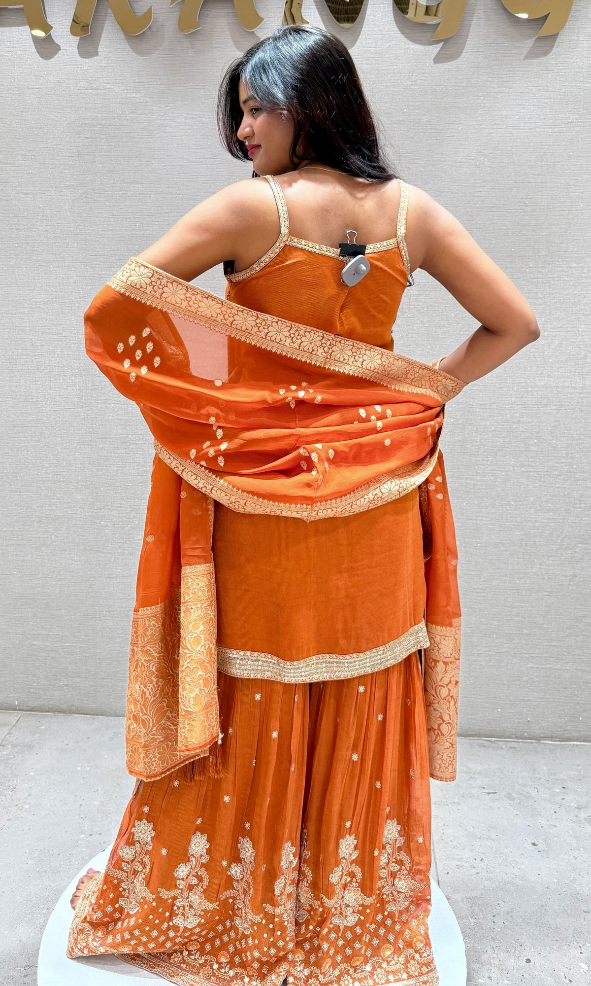 Rust Orange Embroidered Sharara Set
