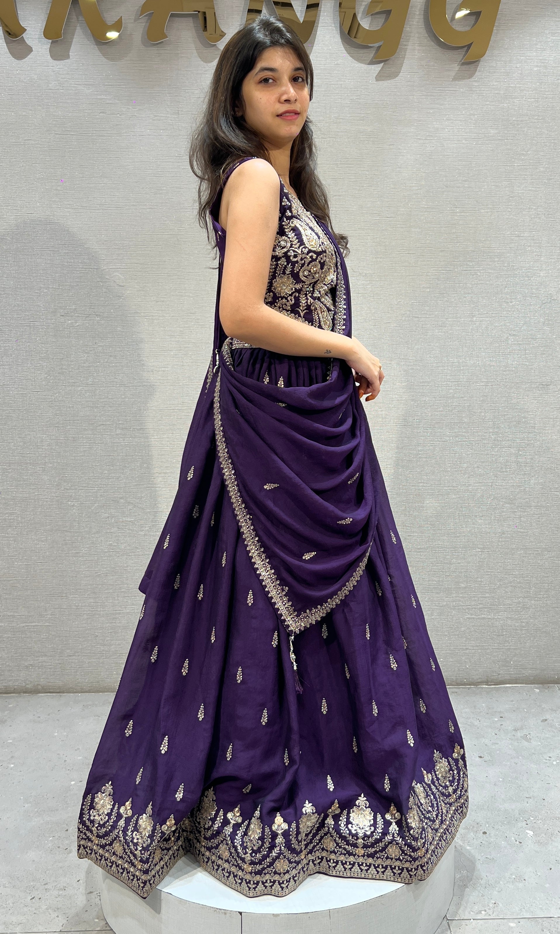PURPLE Floral Motif Embroidered Lehenga Set