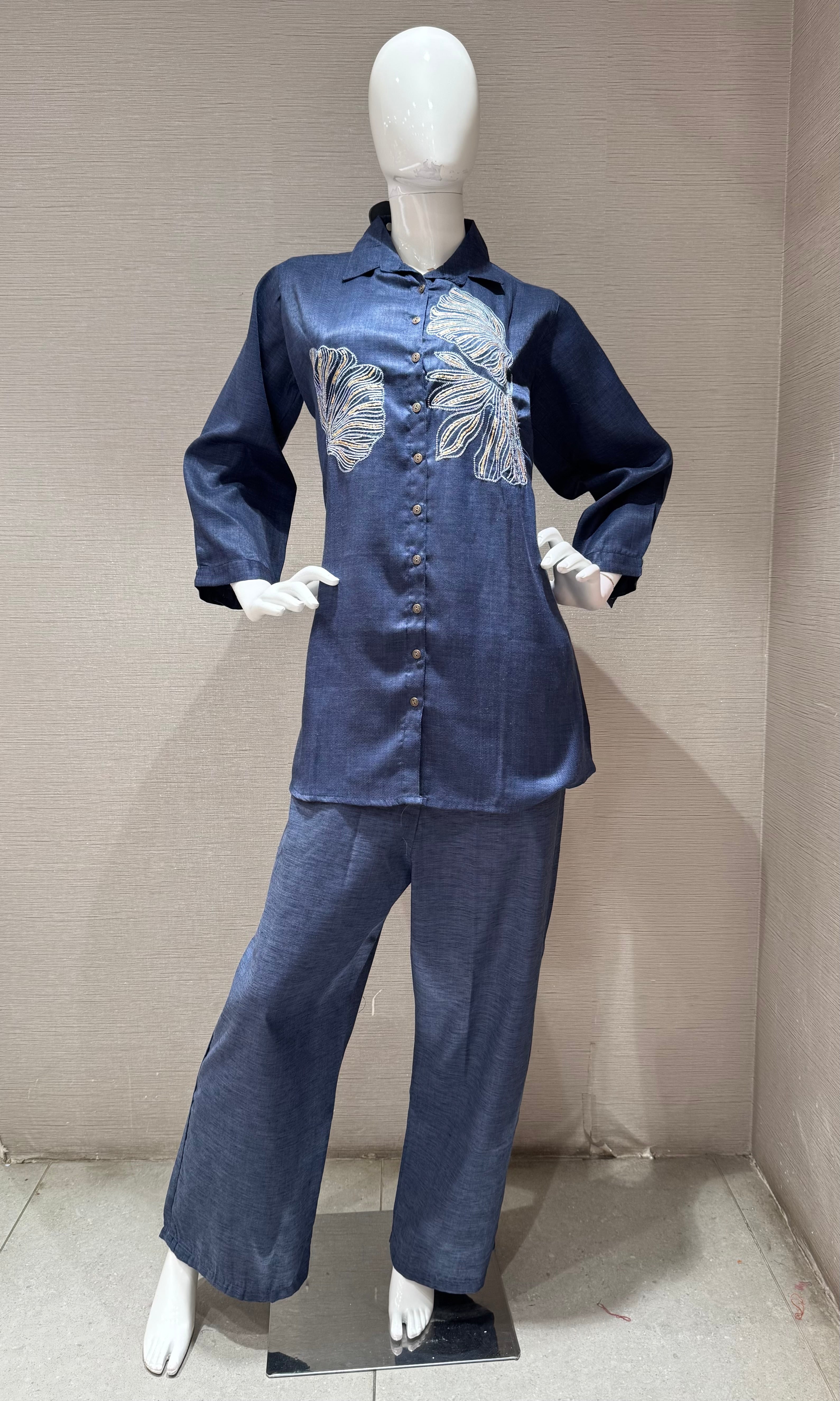 Indigo Blue Floral Cord Set