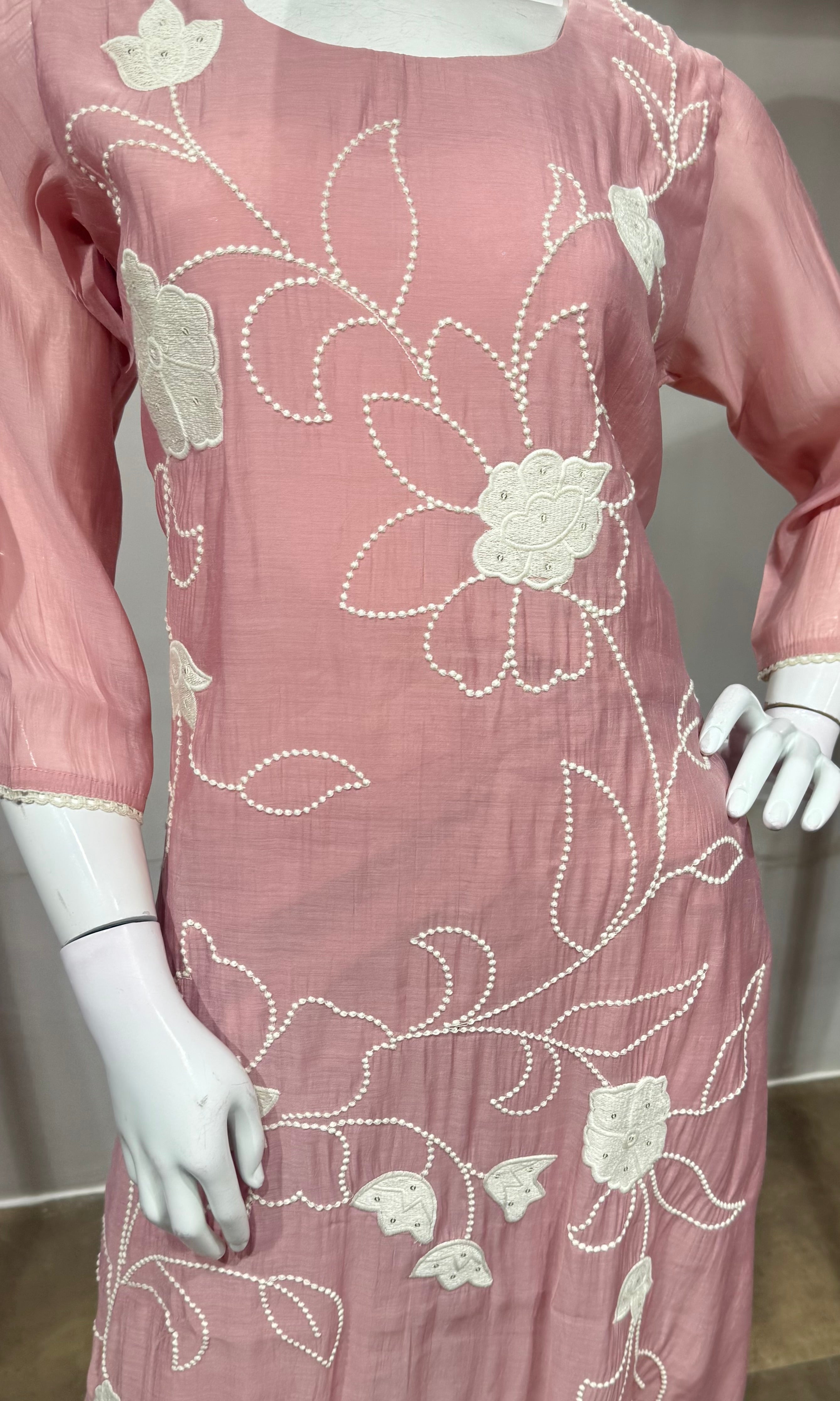 Baby Pink Silk Thread Embroidered kurta set