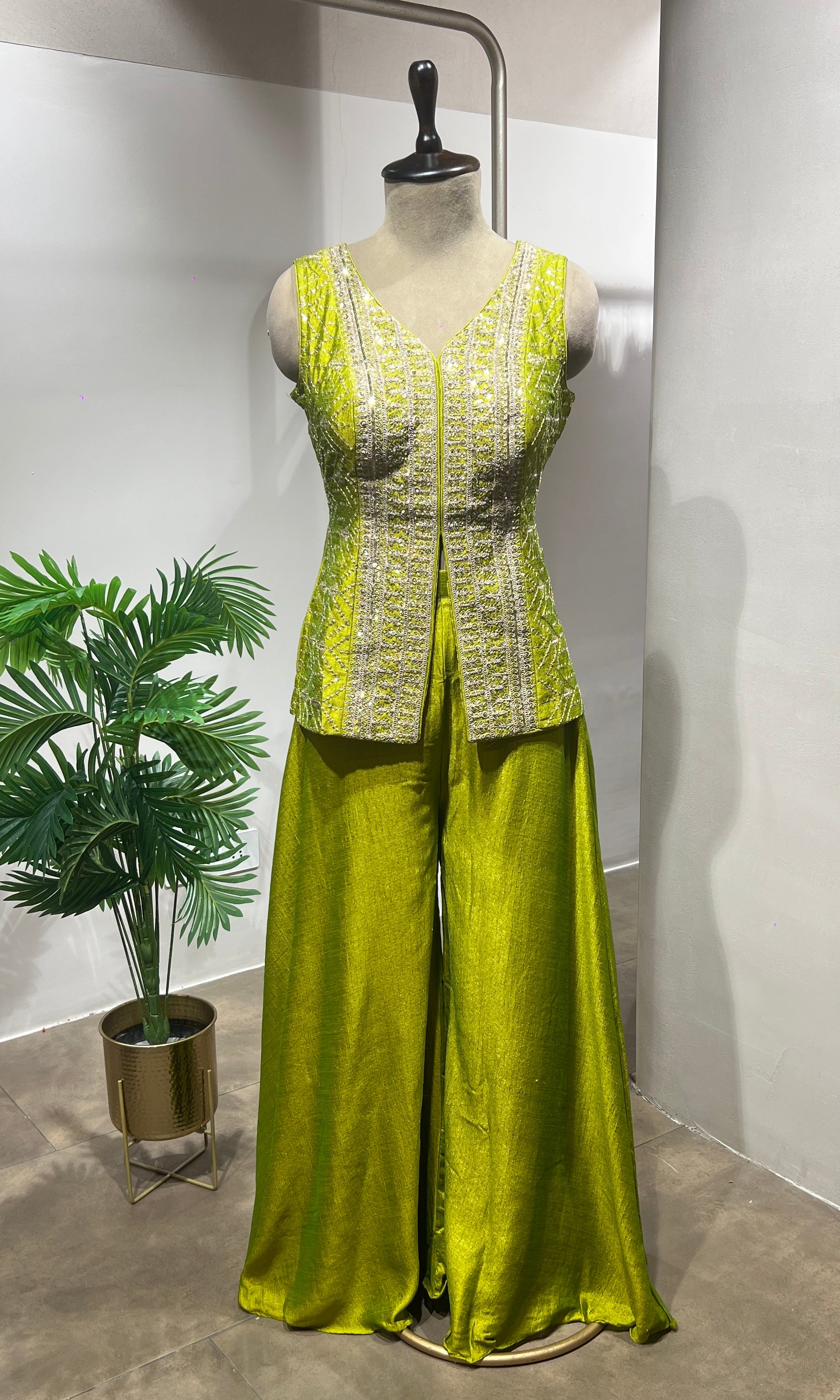 Mehndi Green Embroidered Palazzo Set
