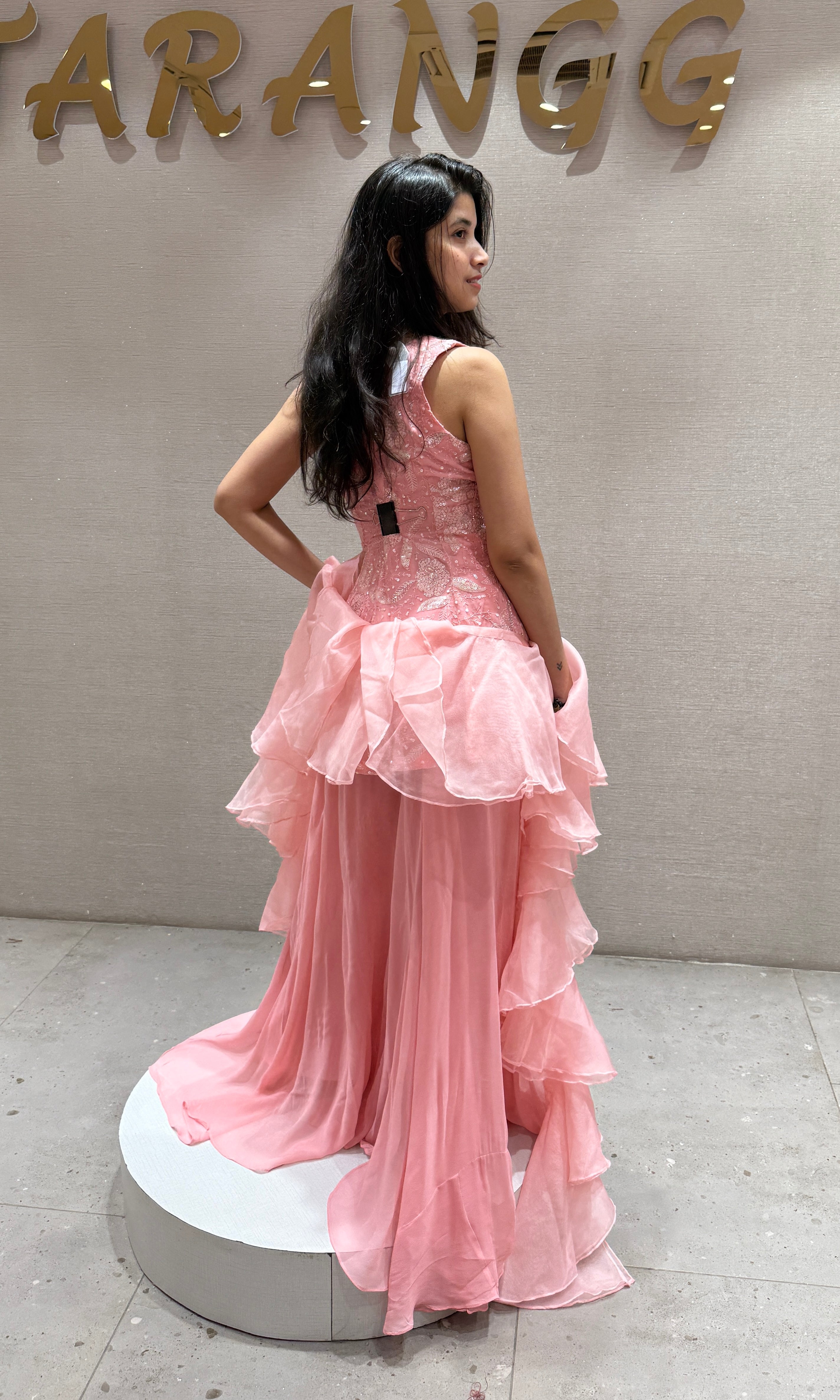 Blush Pink Embroidered Ruffle Palazzo Set