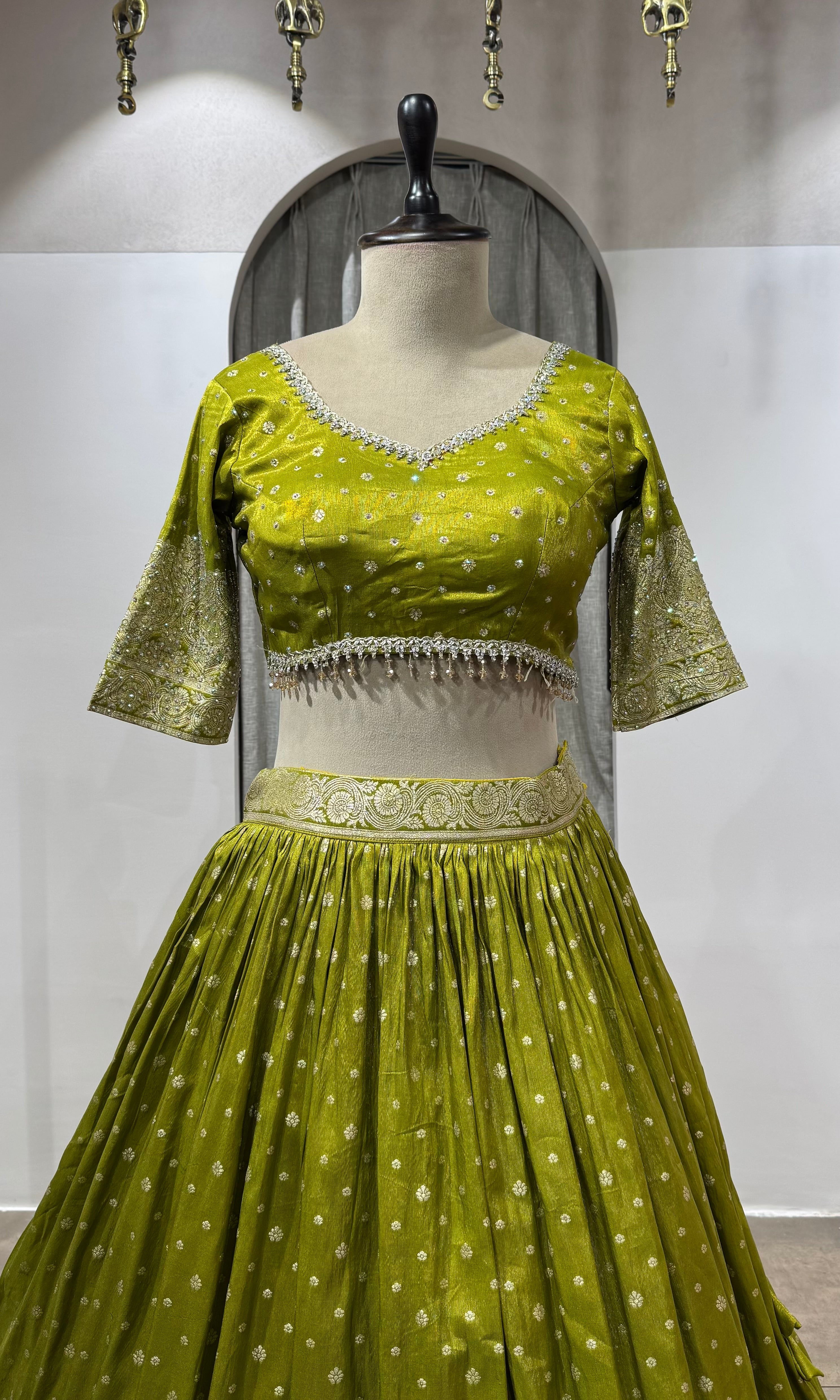 Mehendi Green Banarasi Silk Lehenga