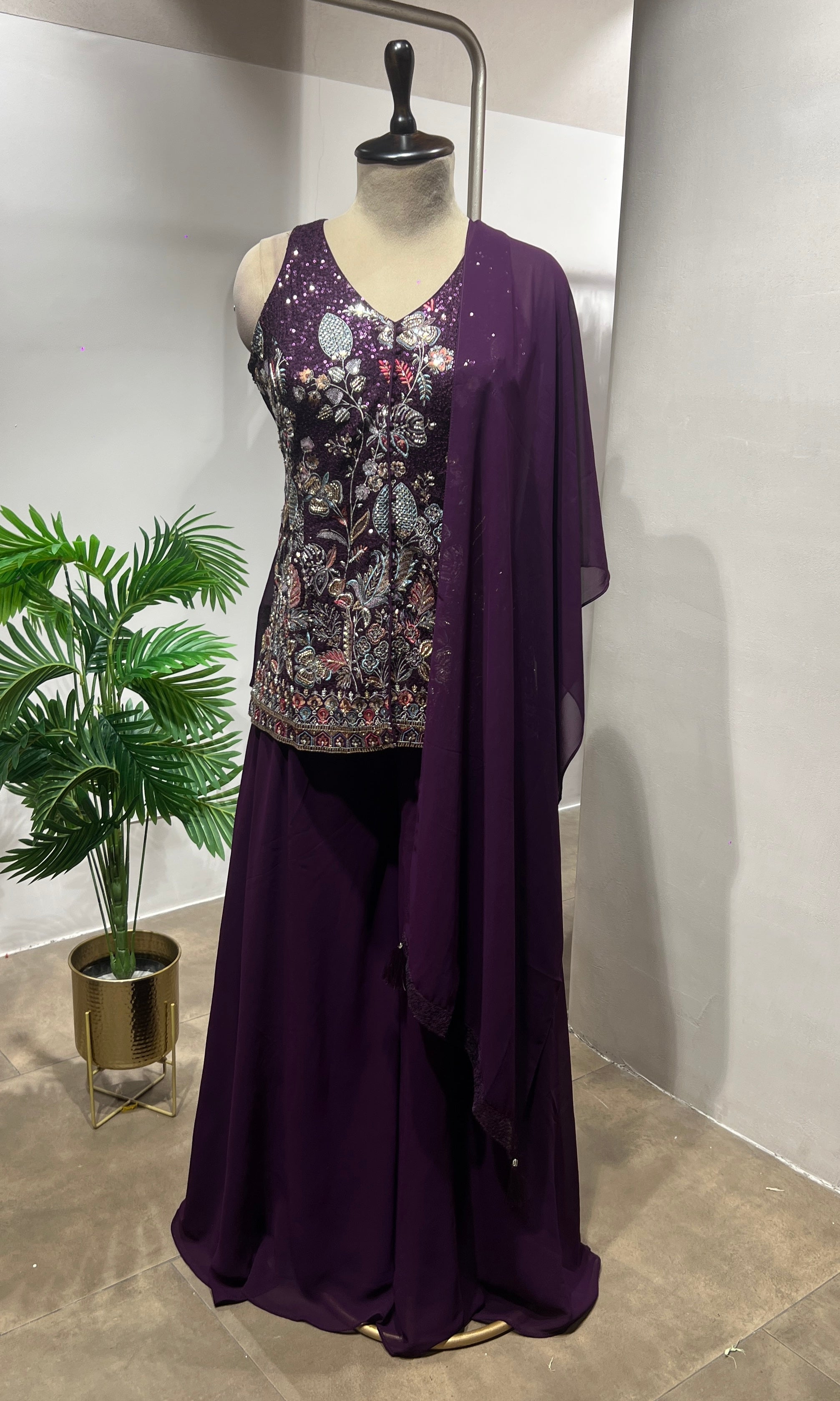 Purple Floral Georgette Sharara Suit