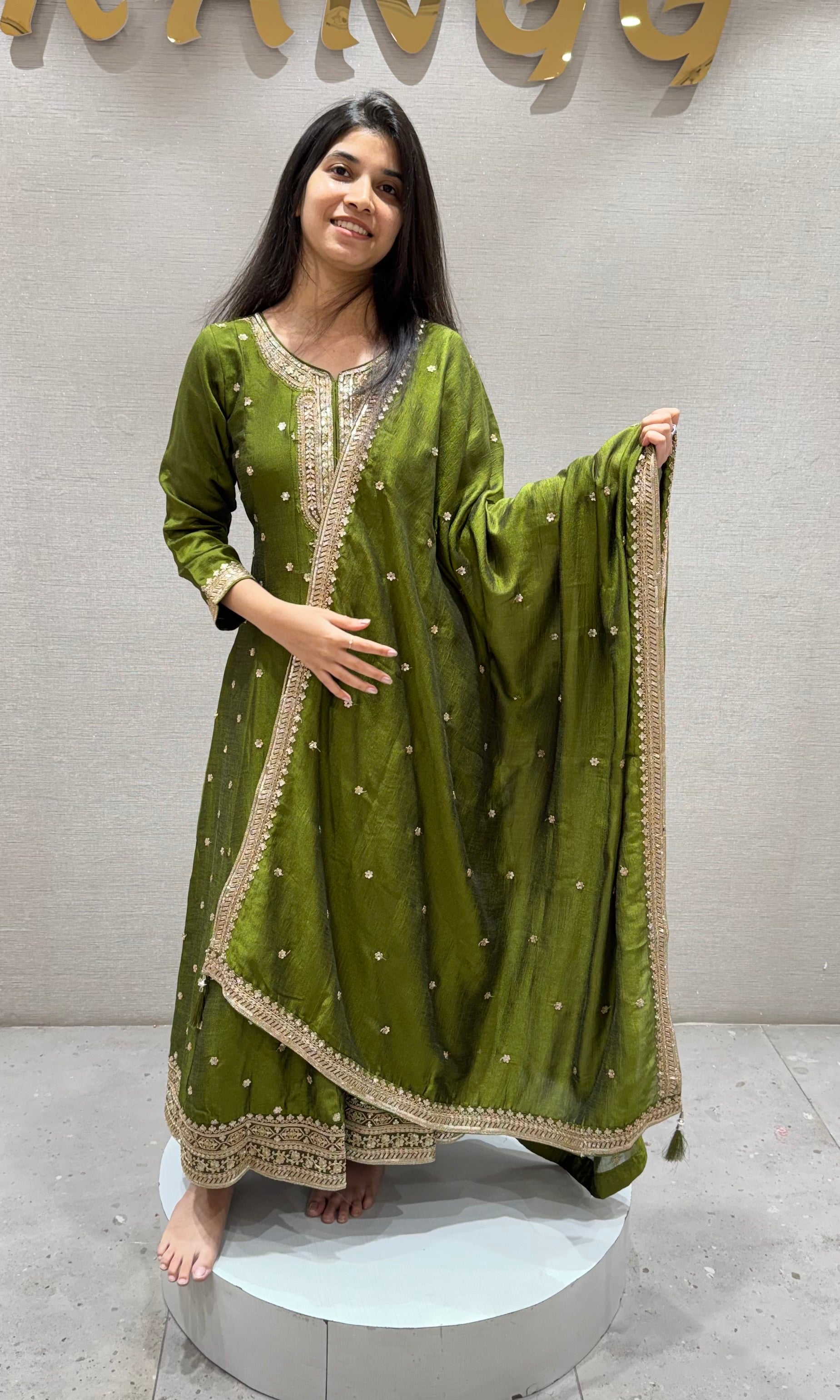 Mehendi Green Embroidered anarkali set