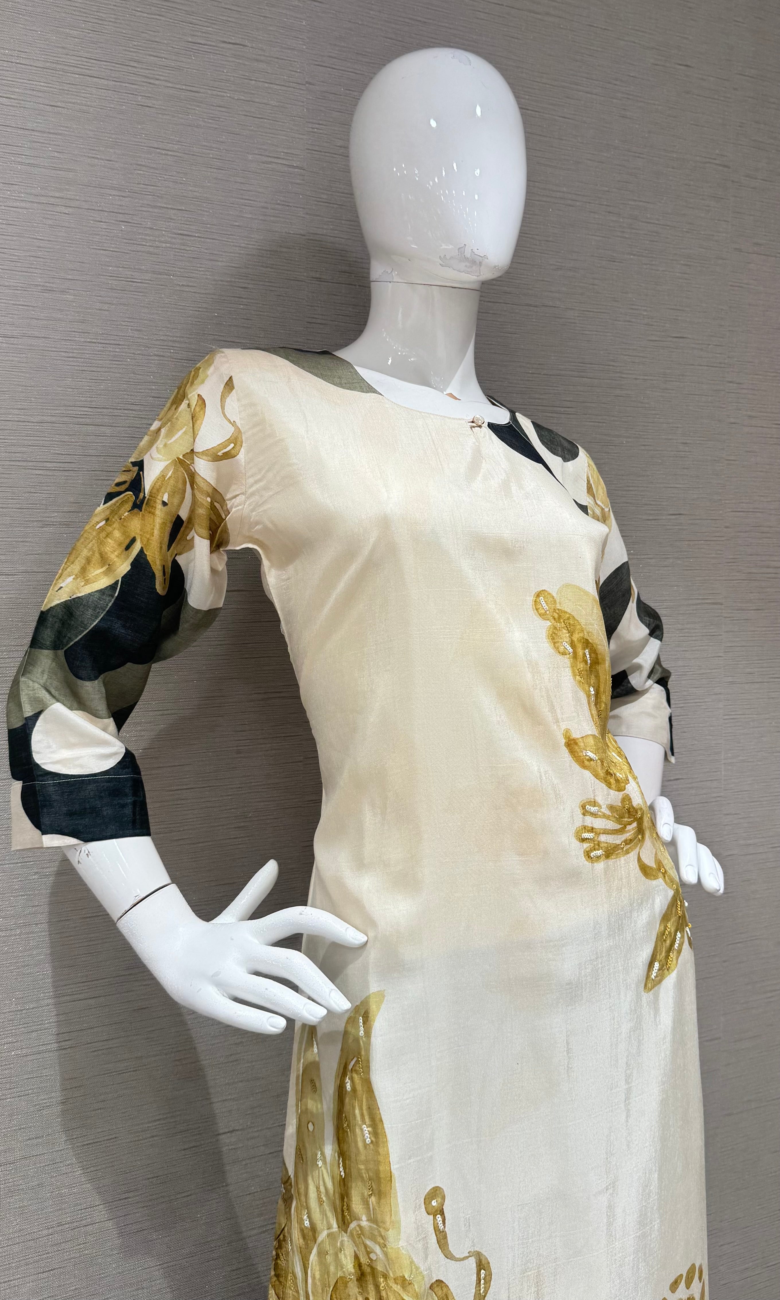 Cream Floral Printed Tunic Kurti top