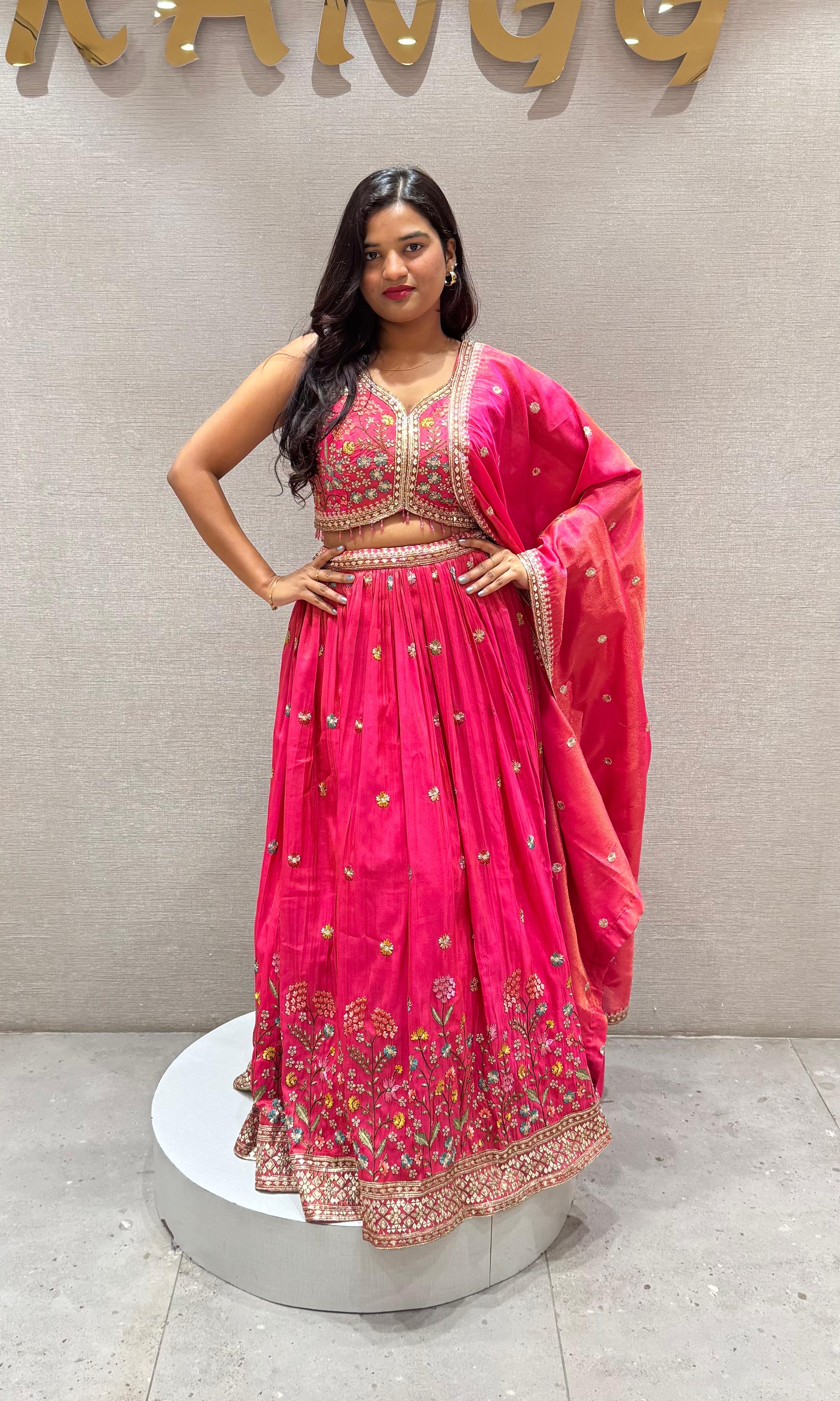 Pink floral embroidered Lehenga