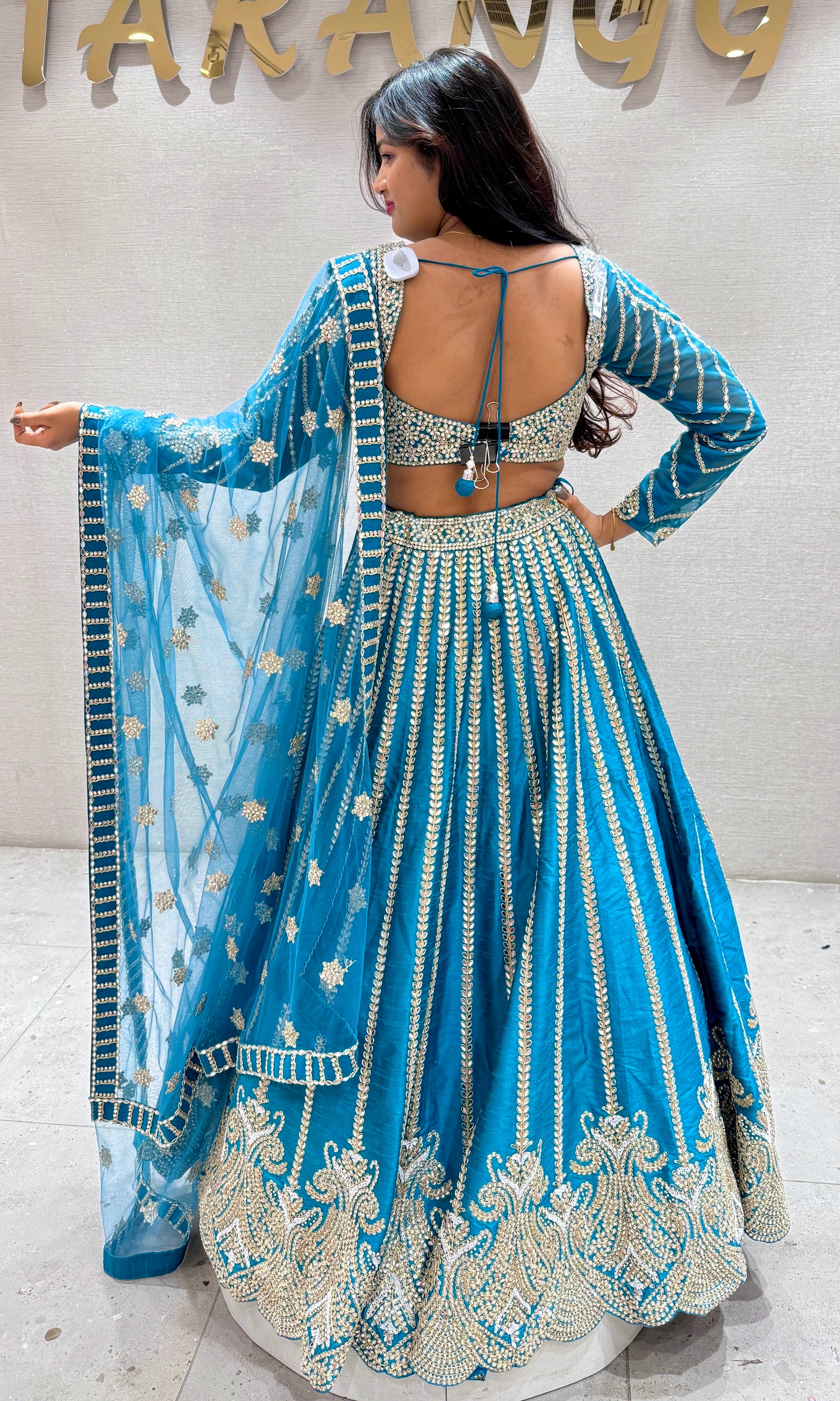 Peacock Blue Sequined Embroidered Lehenga