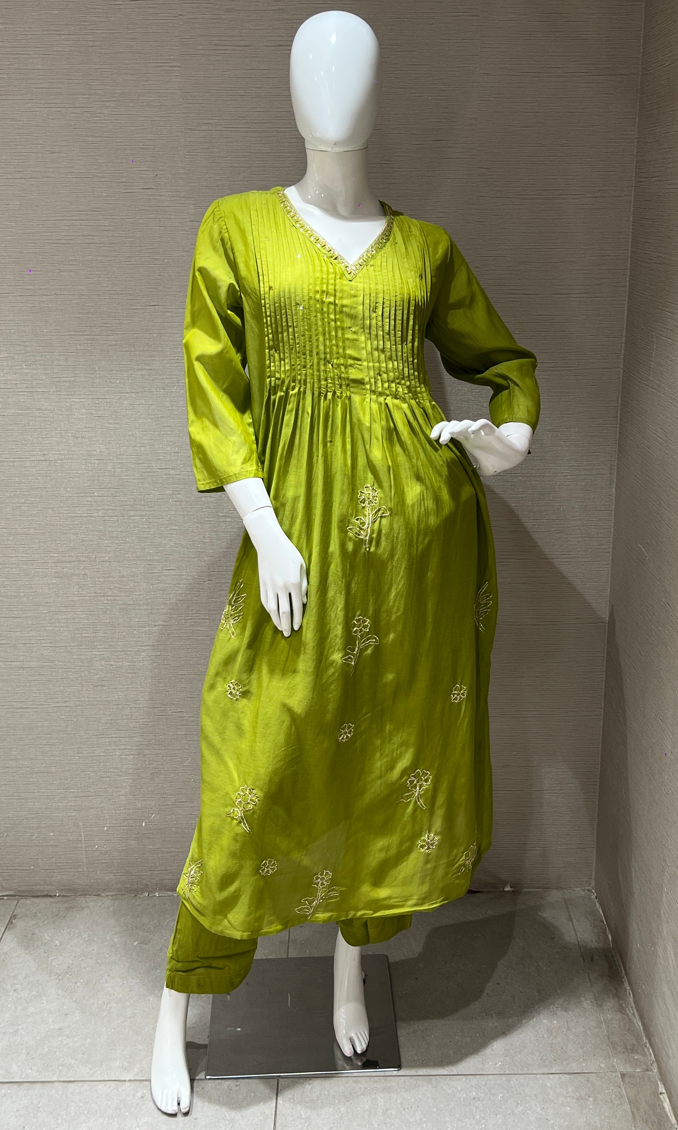 Green Mul Chanderi kurta set