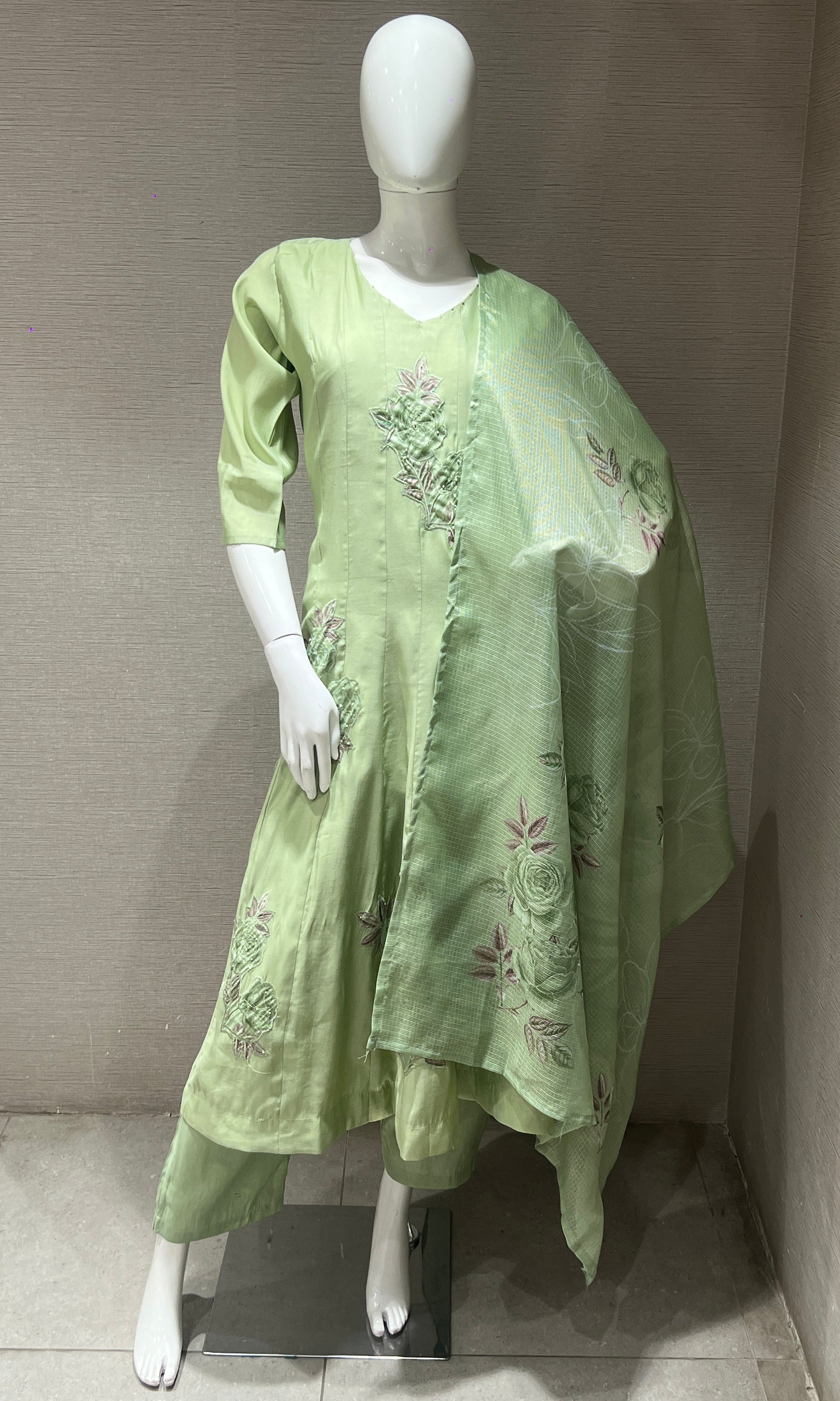 matcha green rose kurta set