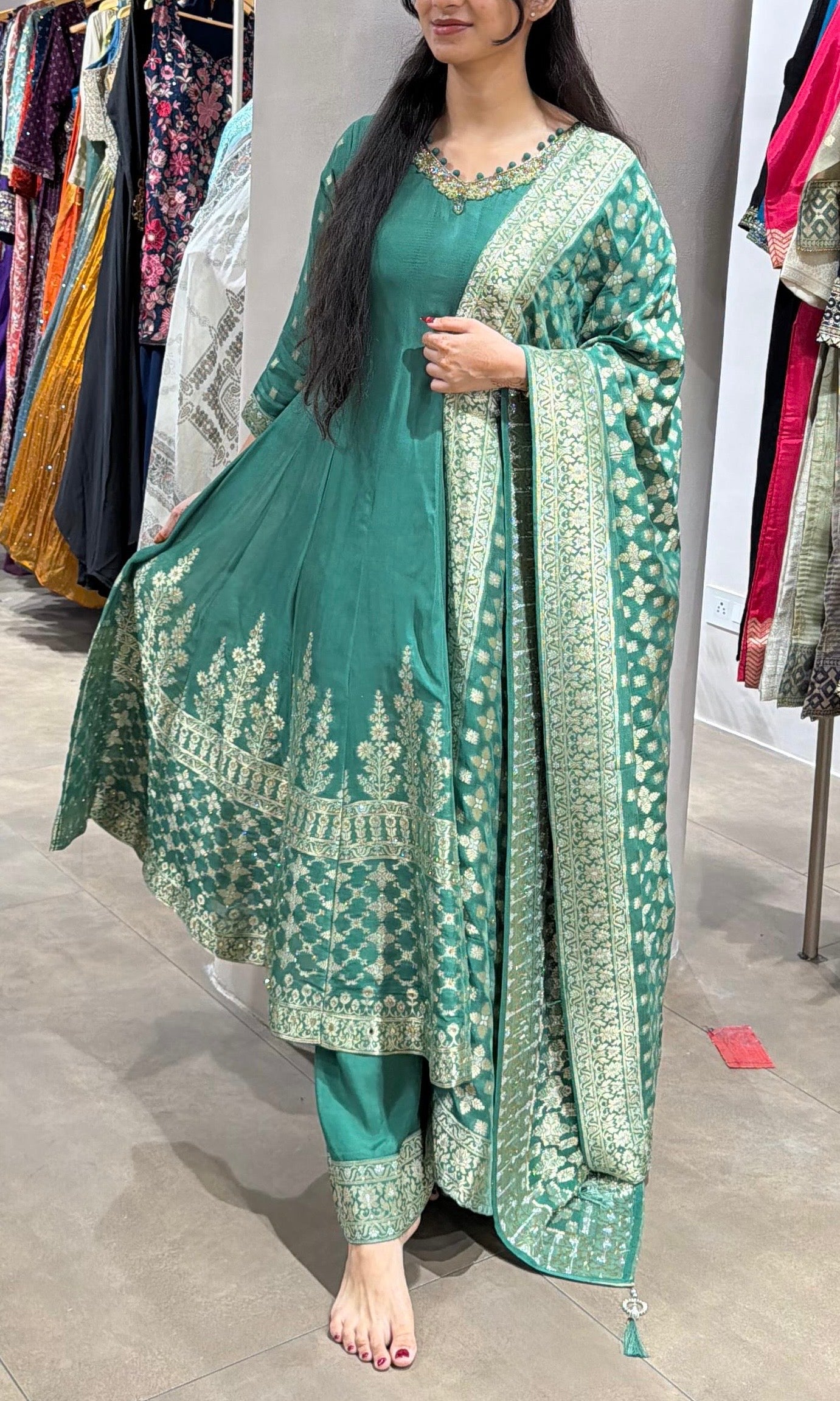 Green GOLDEN ETHNIC ANARKALI SET