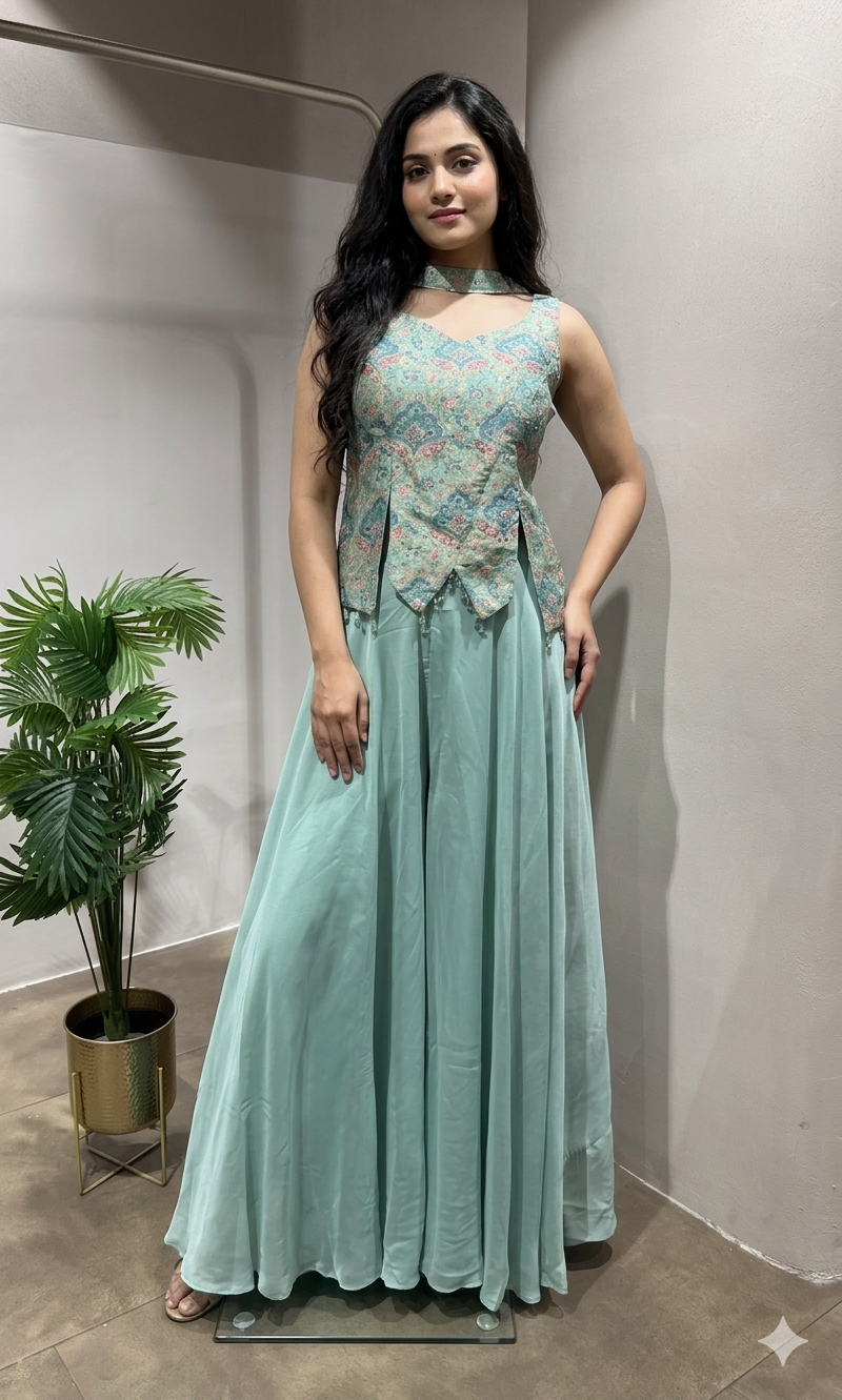 Sea Green Organza Peplum PALAZZO SET