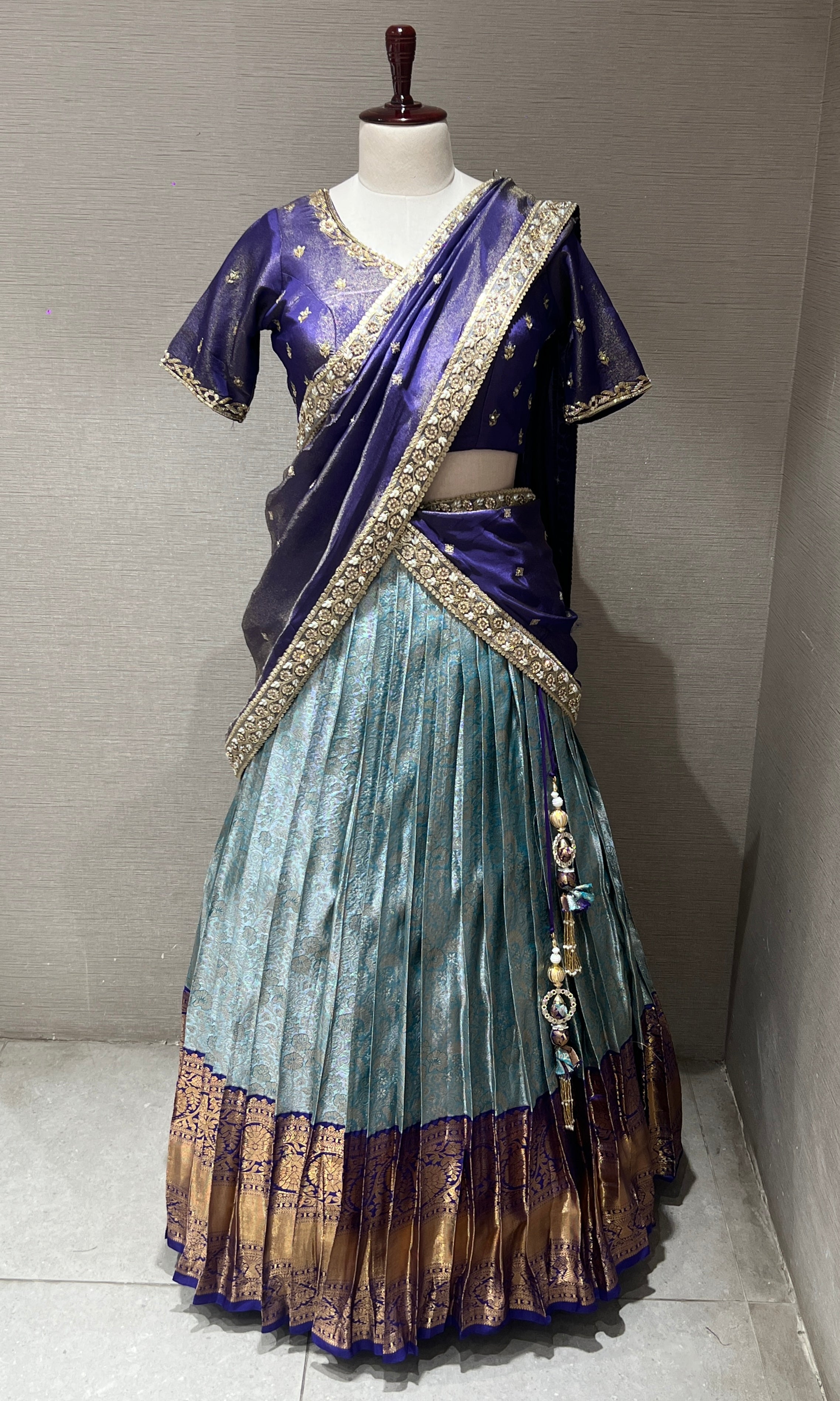 Purple pattu Lehenga