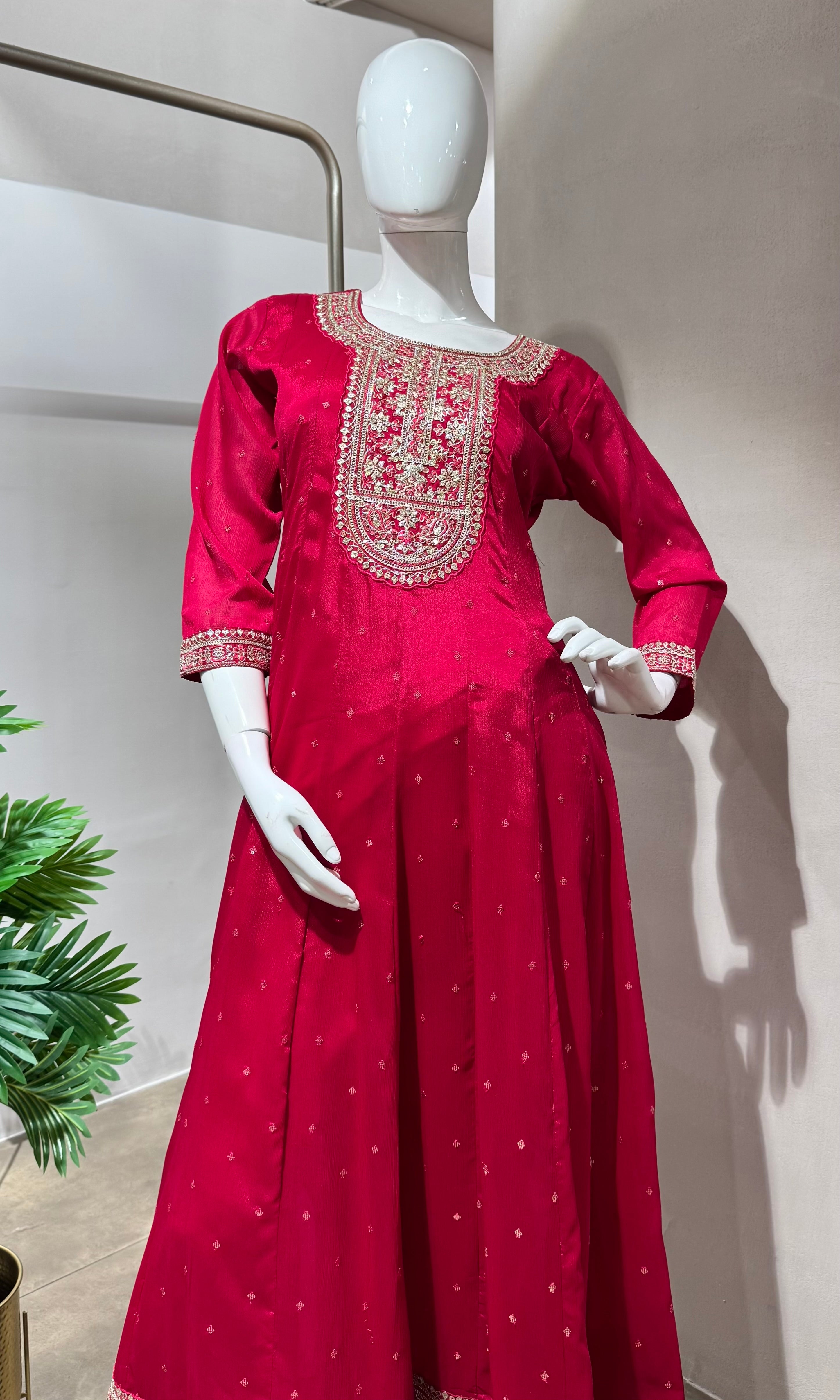 RANI PINK GOLD EMBROIDERY ANARKALI