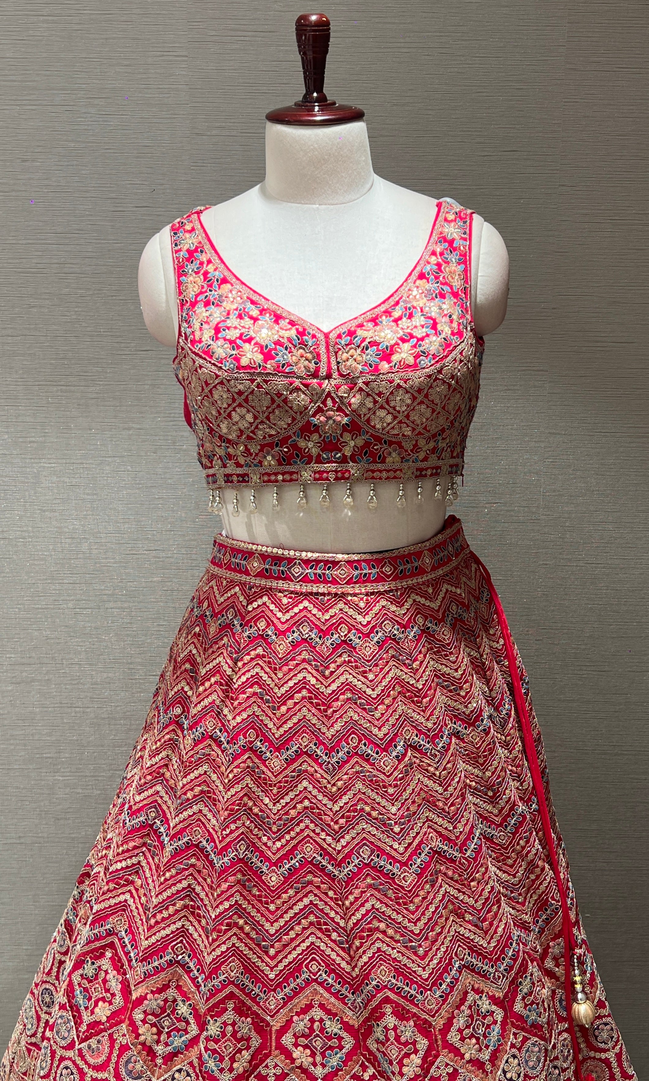 lotus pink lehenga with intricate embroidery