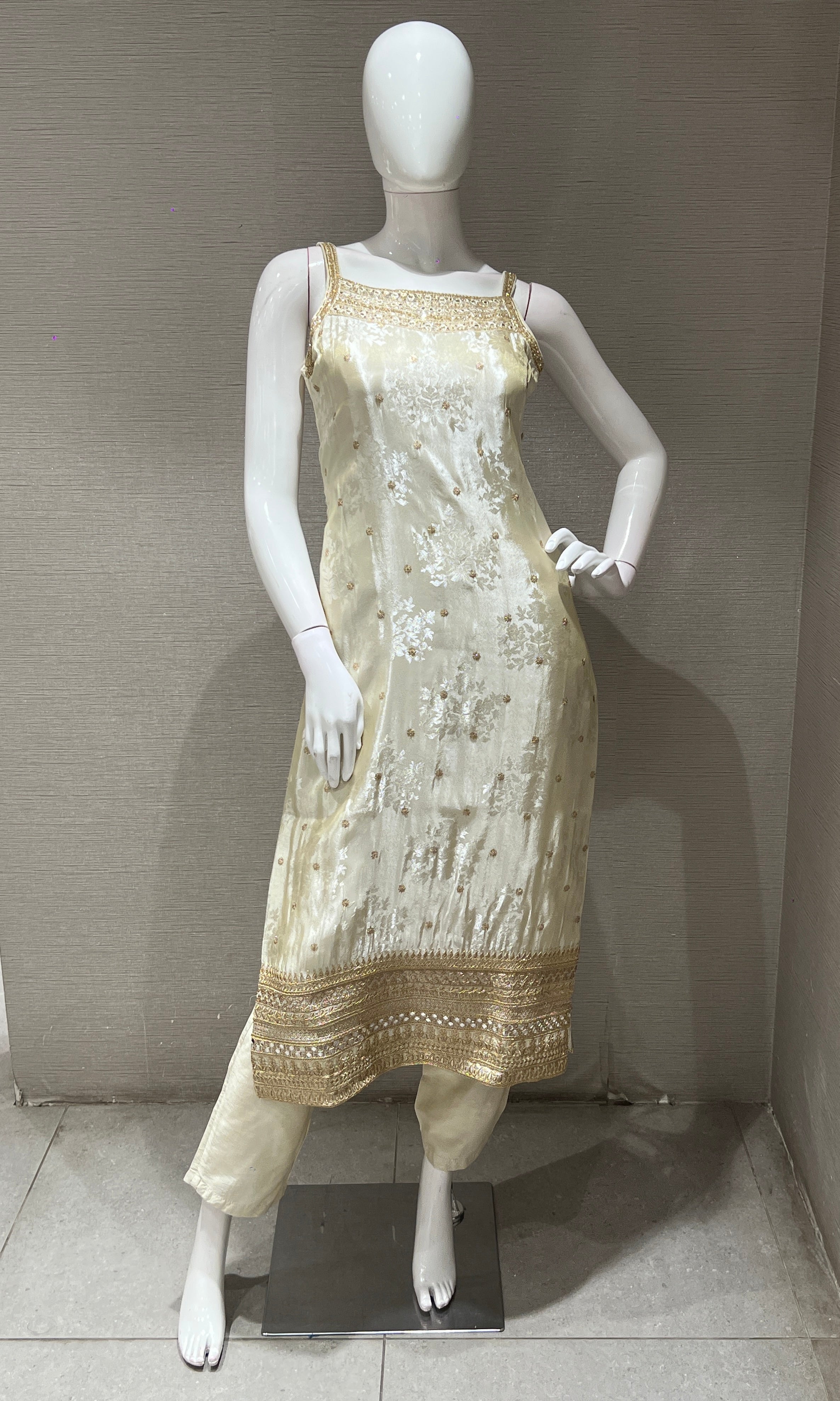 cream and gold embroidered kurta set