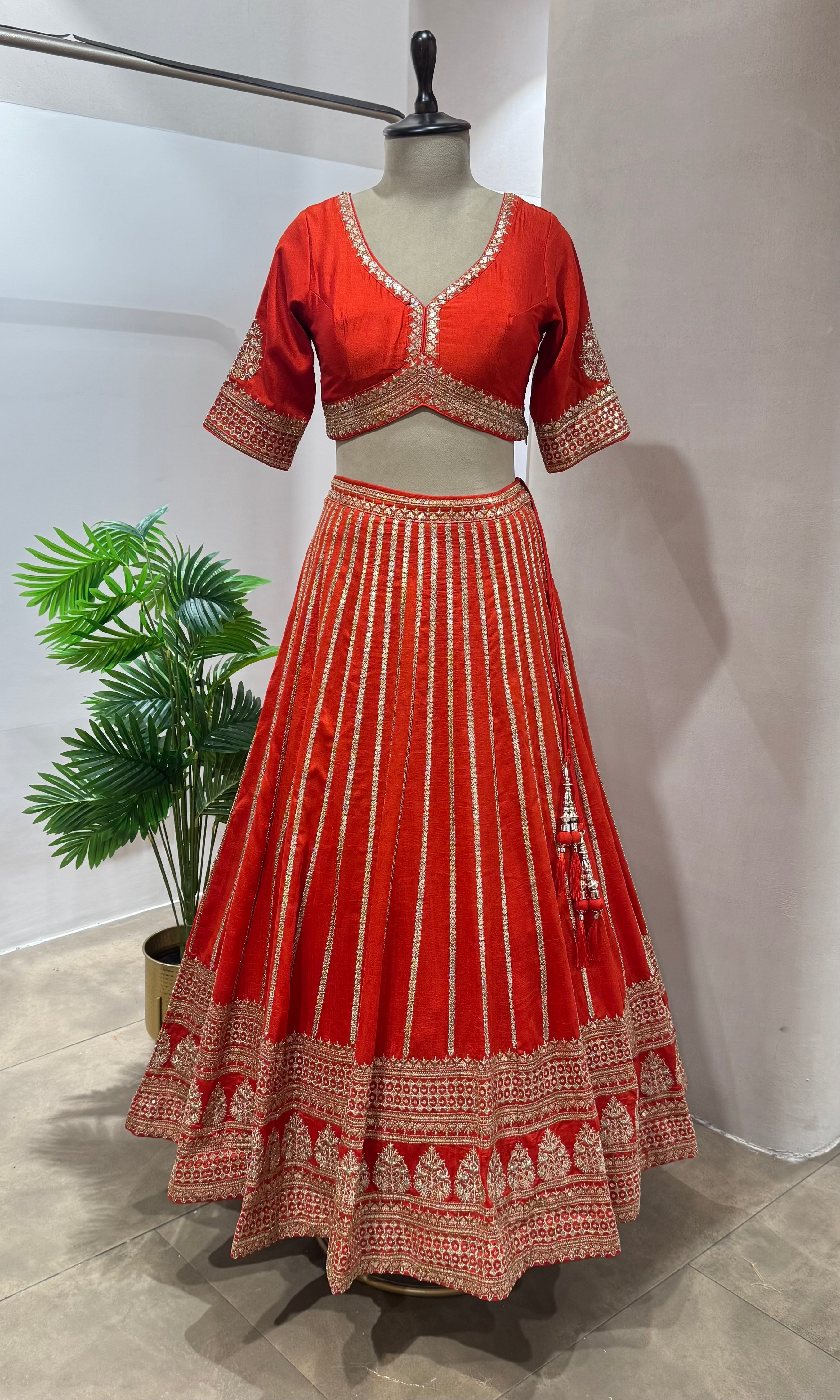 Orange GOLDEN EMBROIDERY Lehenga