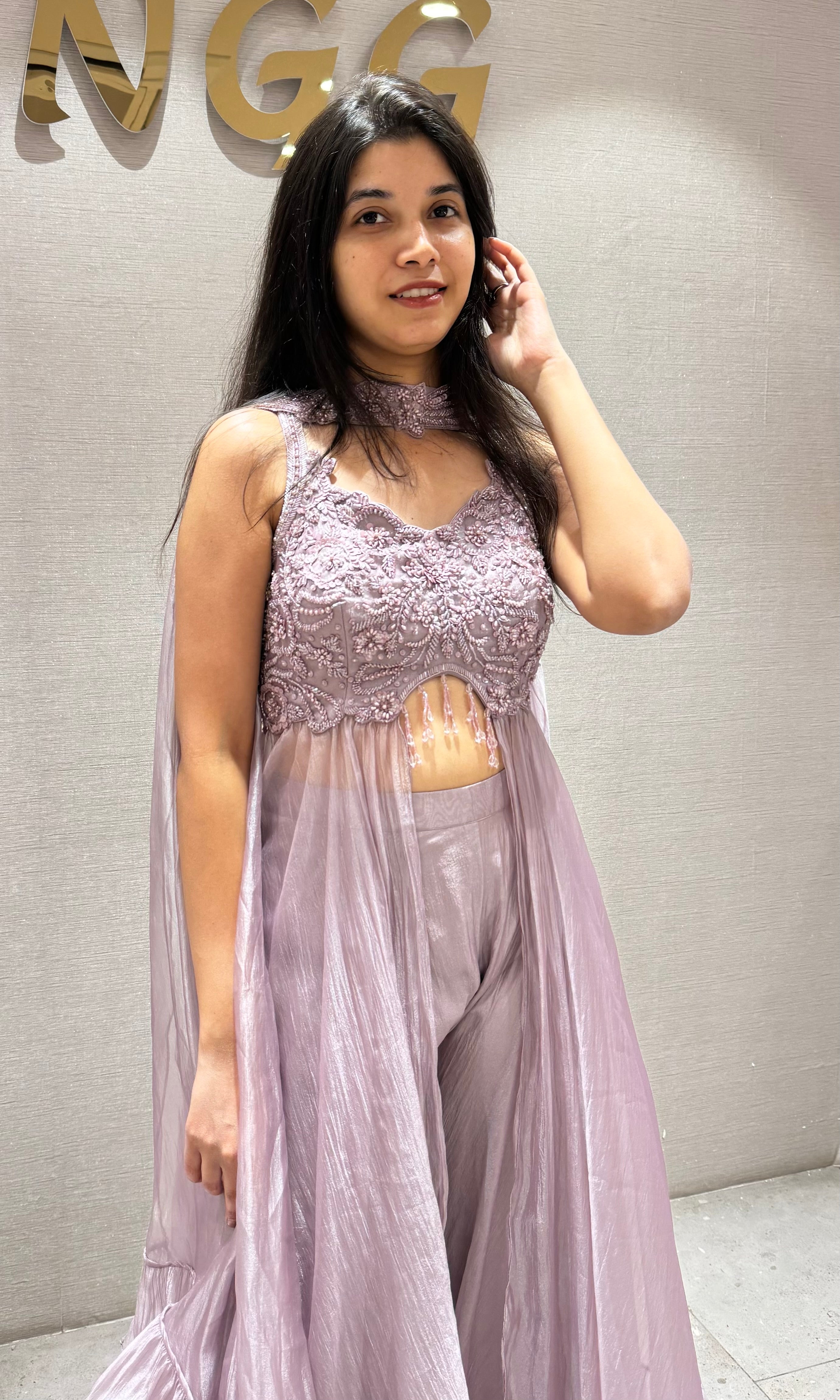 Lilac EMBROIDERED peplum Palazzo set