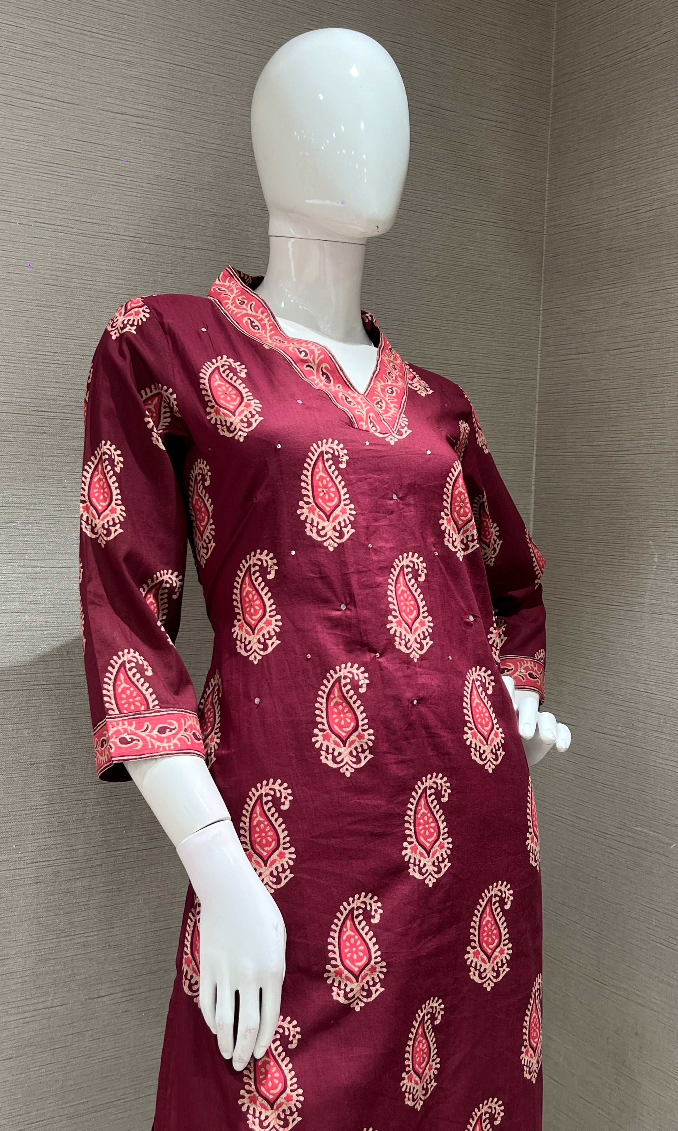 Maroon ETHNIC PRINT kurta set