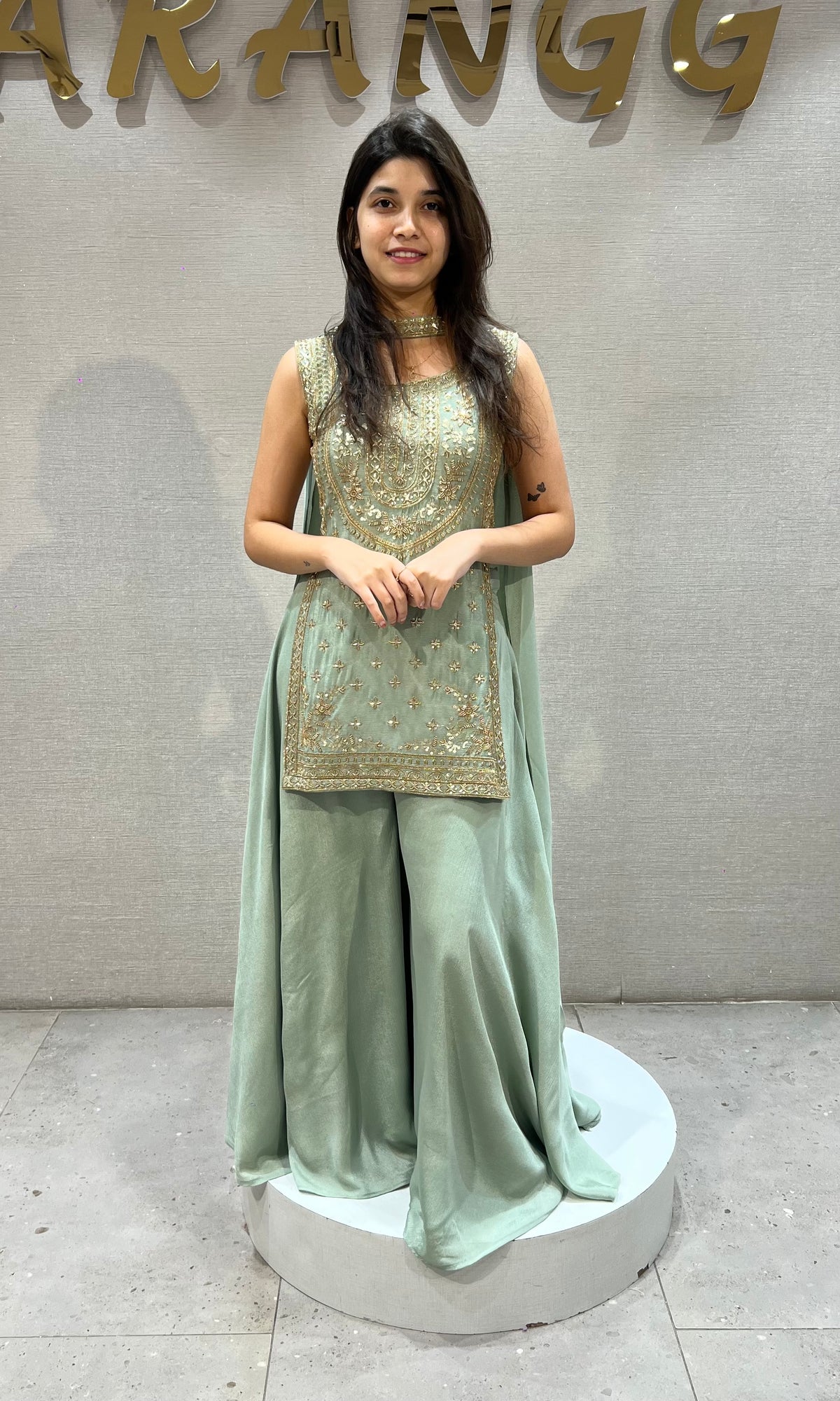 Sage Green Zari Embroidered Chanderi Palazzo Set