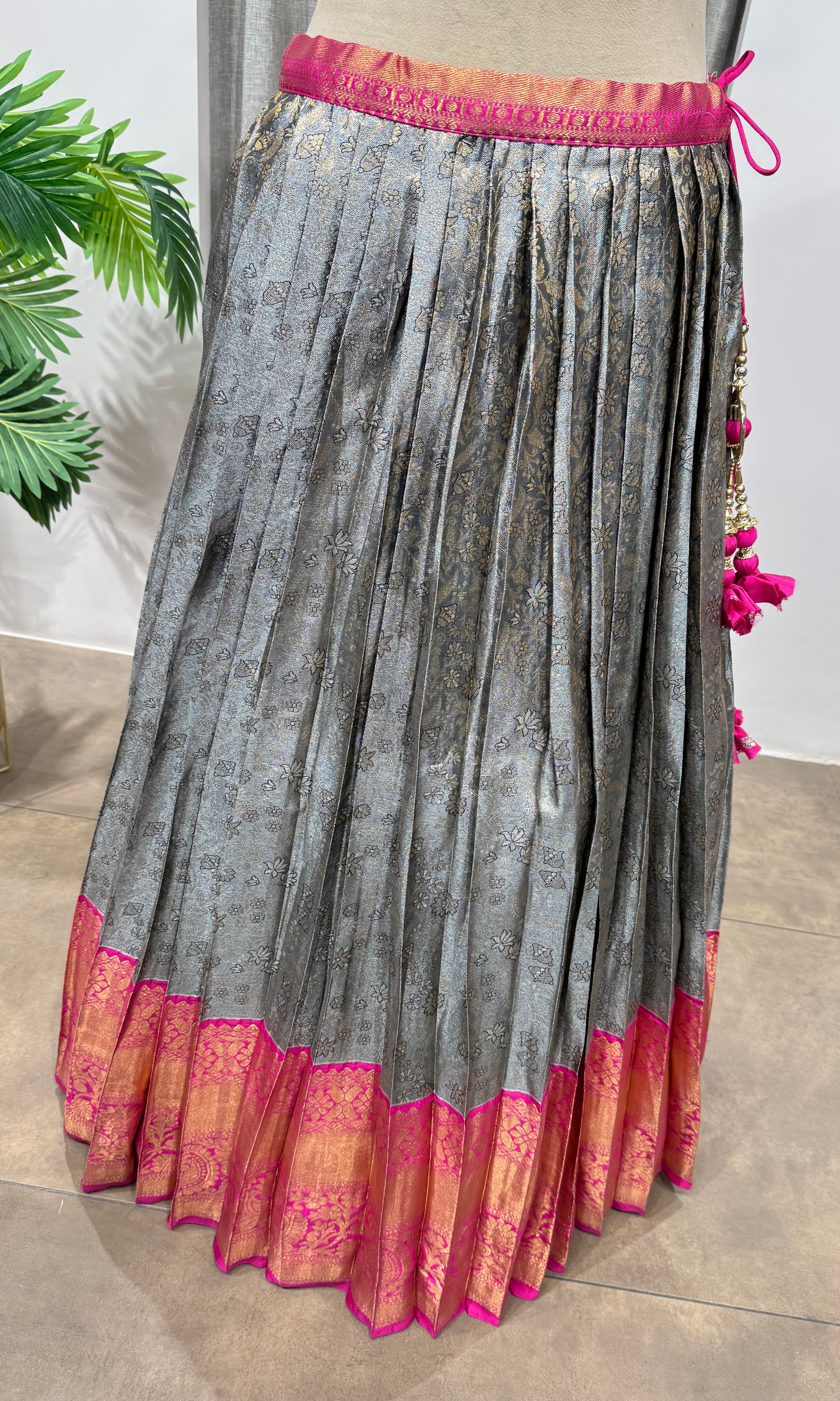 PINK AND GREY KANJIVARAM PATTU LEHENGA