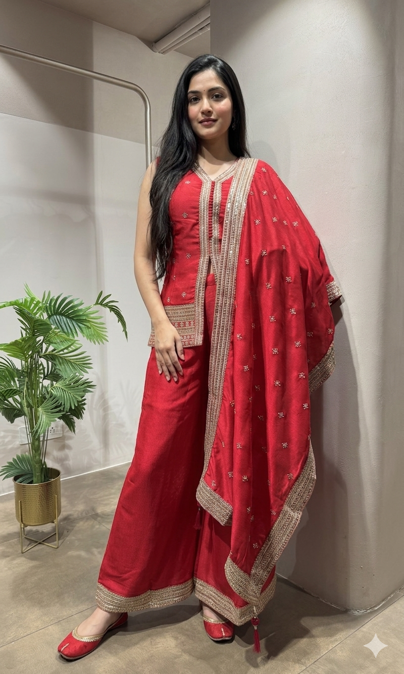 Rani gold embroidery sharara set