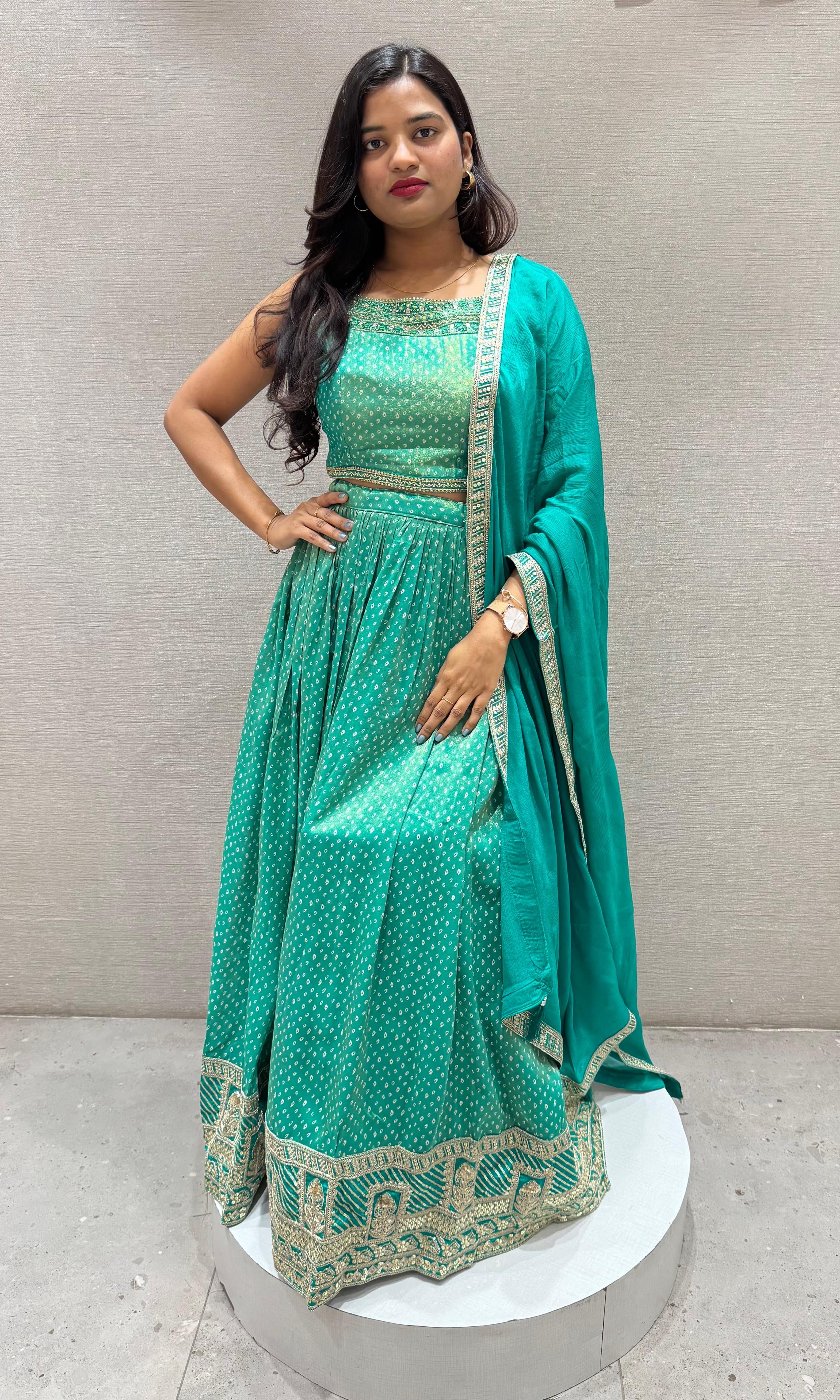 Green EMBROIDERED lehanga