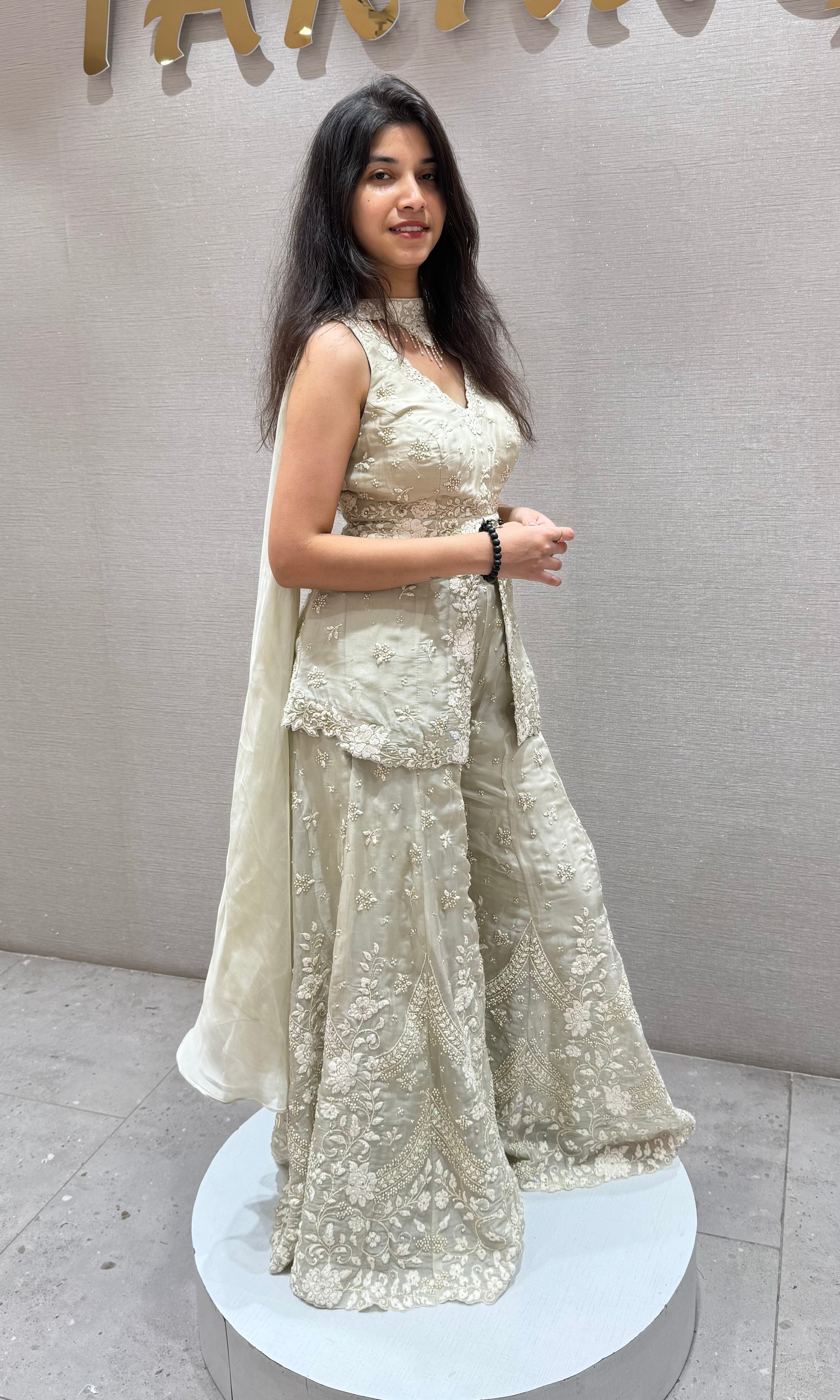 Pista green FRONT SLIT PEPLUM PALAZZO SET