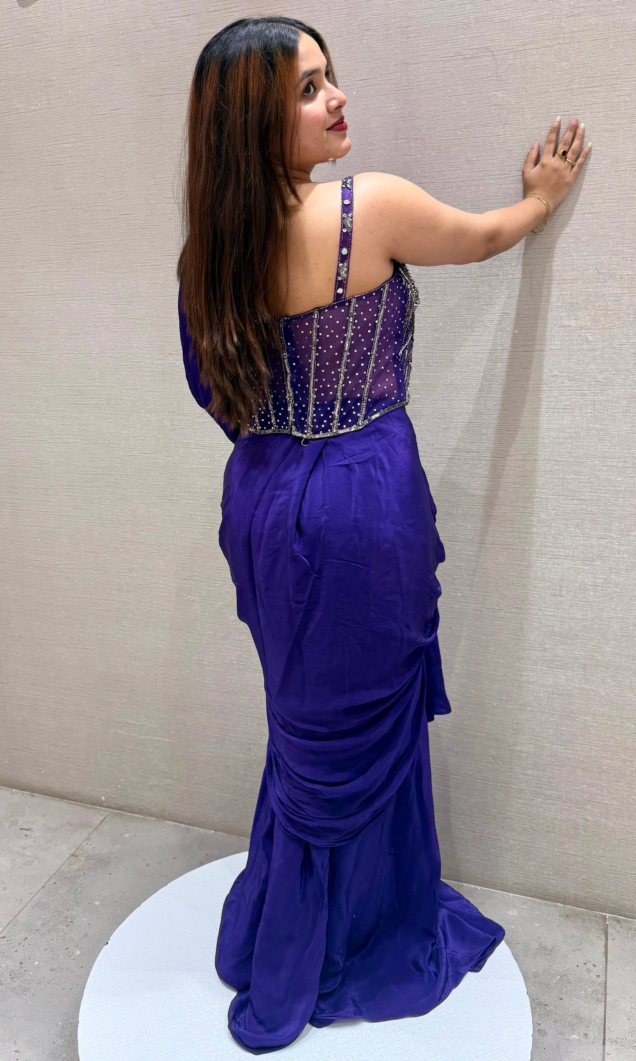 Purple Drape Saree with Corset Blouse