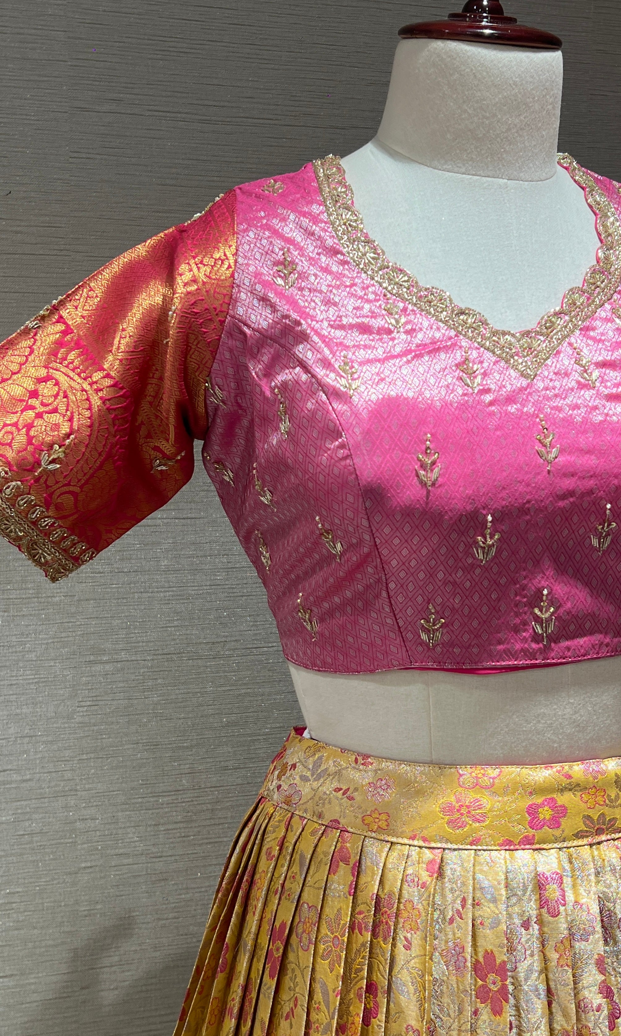 Mustard yellow Floral Zari Work Lehenga