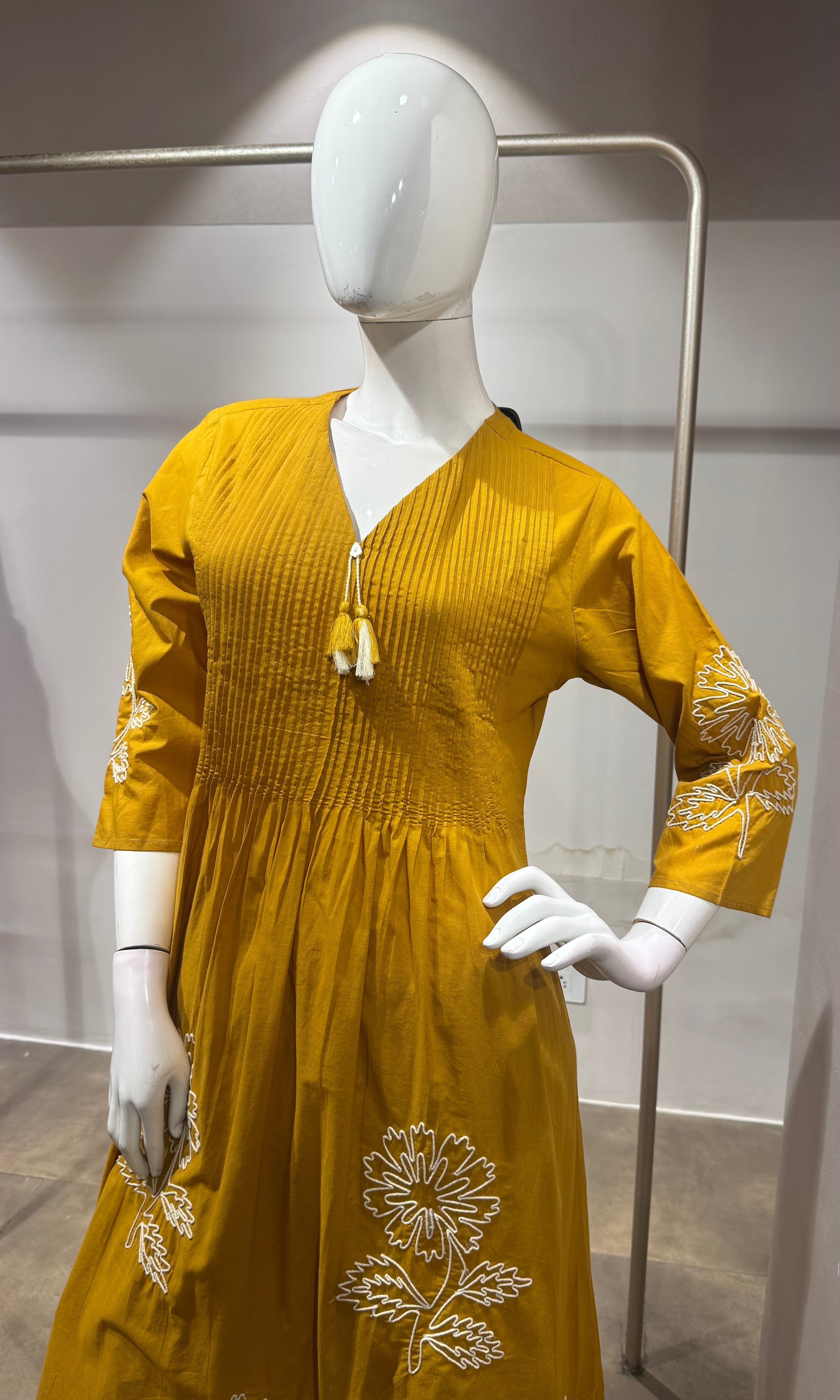 Mustard Embroidered Kurta Set with Dupatta