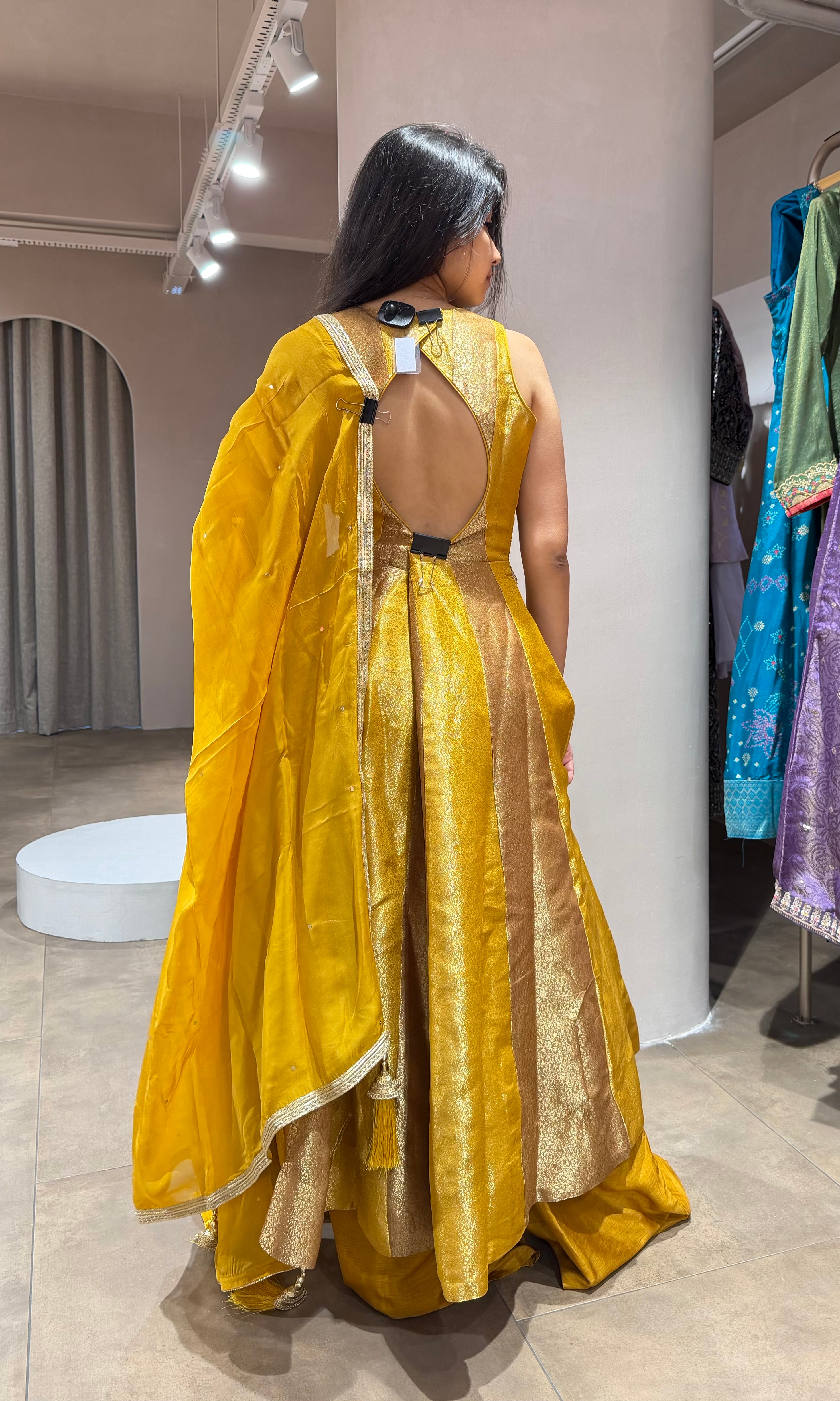 Mustard yellow EMBELLISHED ANARKALI SET