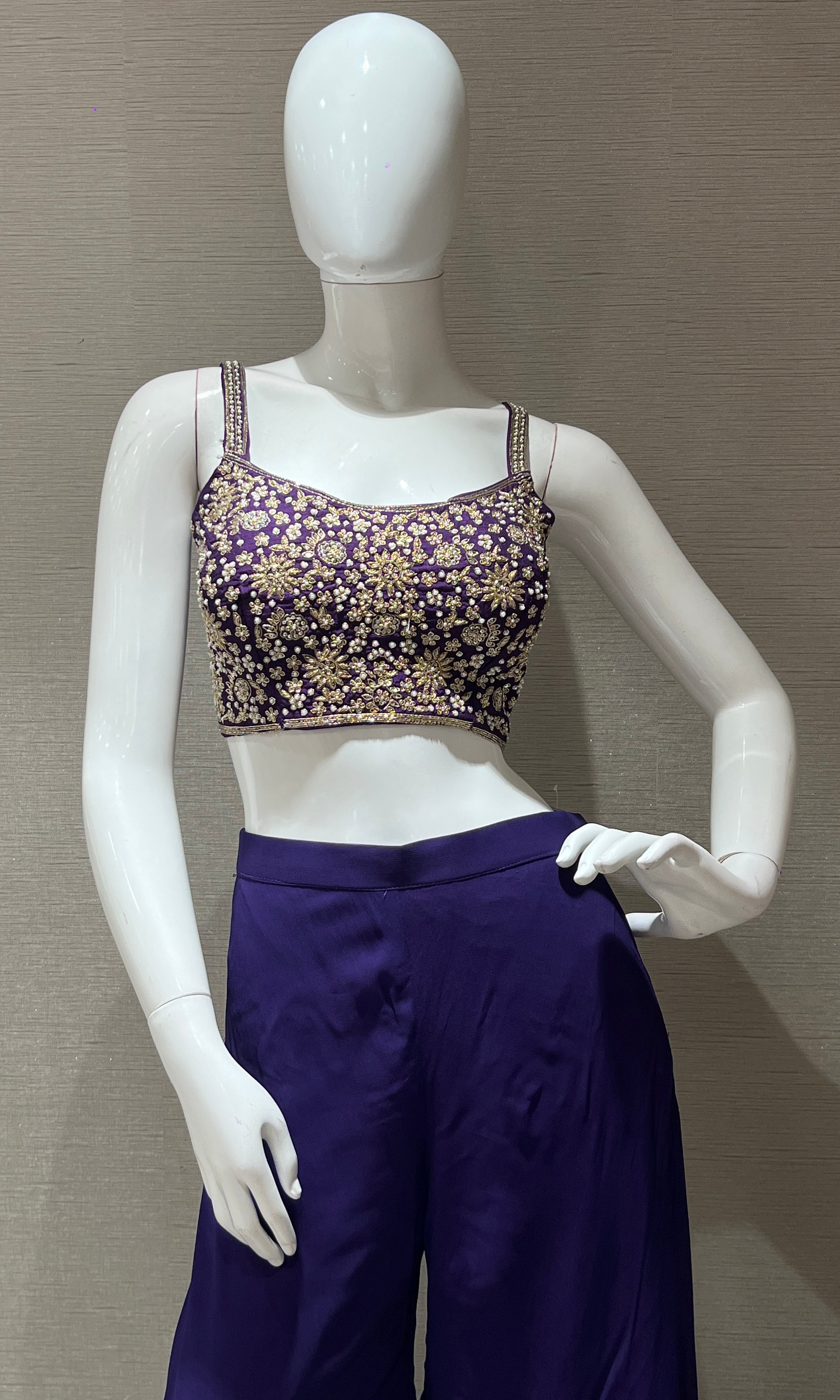 Purple Embroidered Palazzo with long jacket