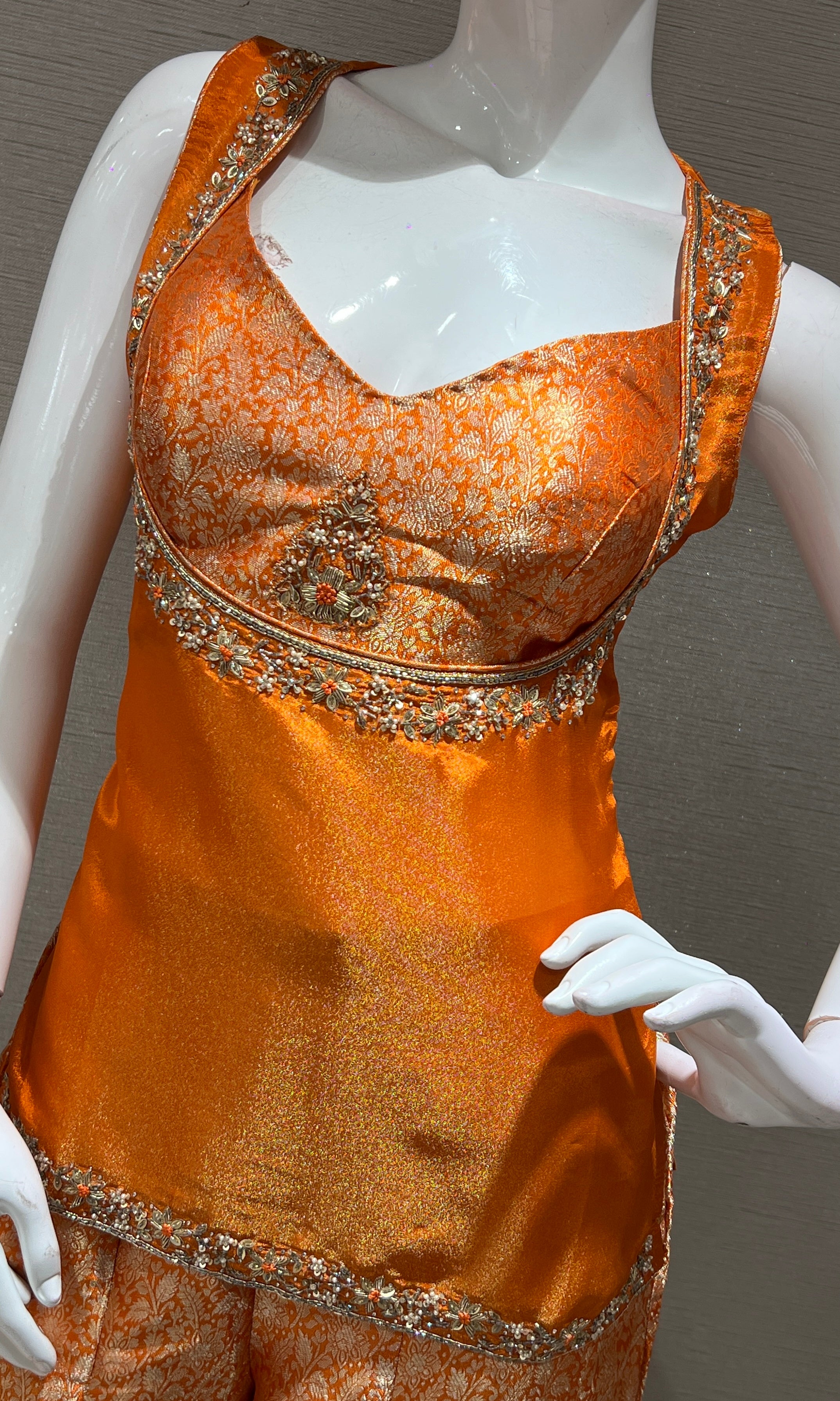 orange silk crop top and flared SHARARA set