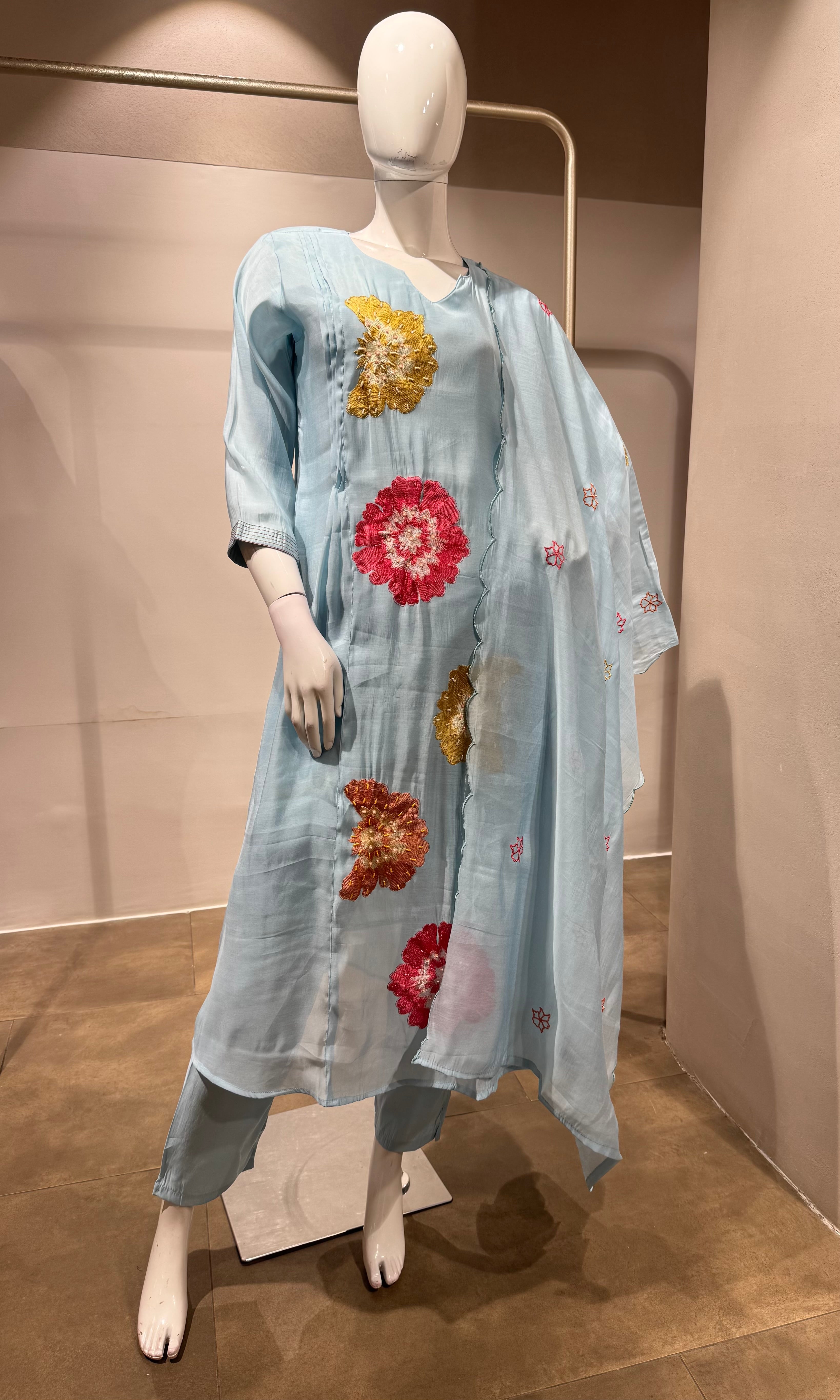 Sky Blue floral printed kurta set
