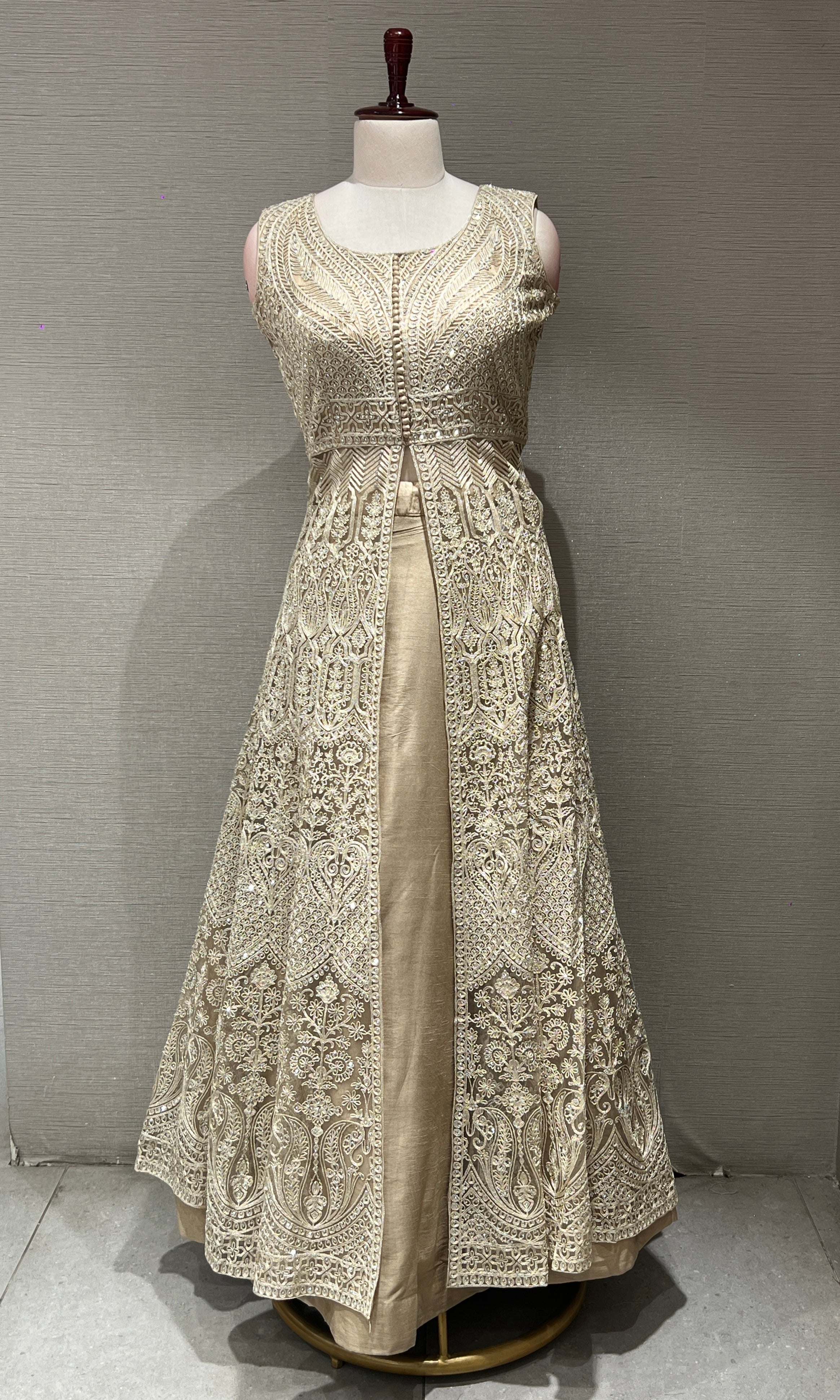 Ivory EMBROIDERED Front Slit Anarkali Set