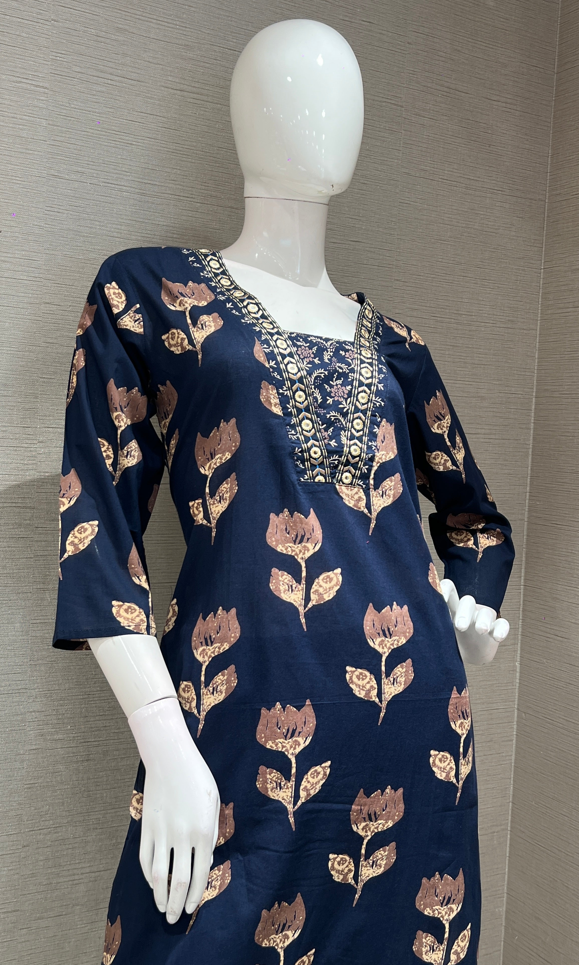 Navy blue FLORAL kurta set