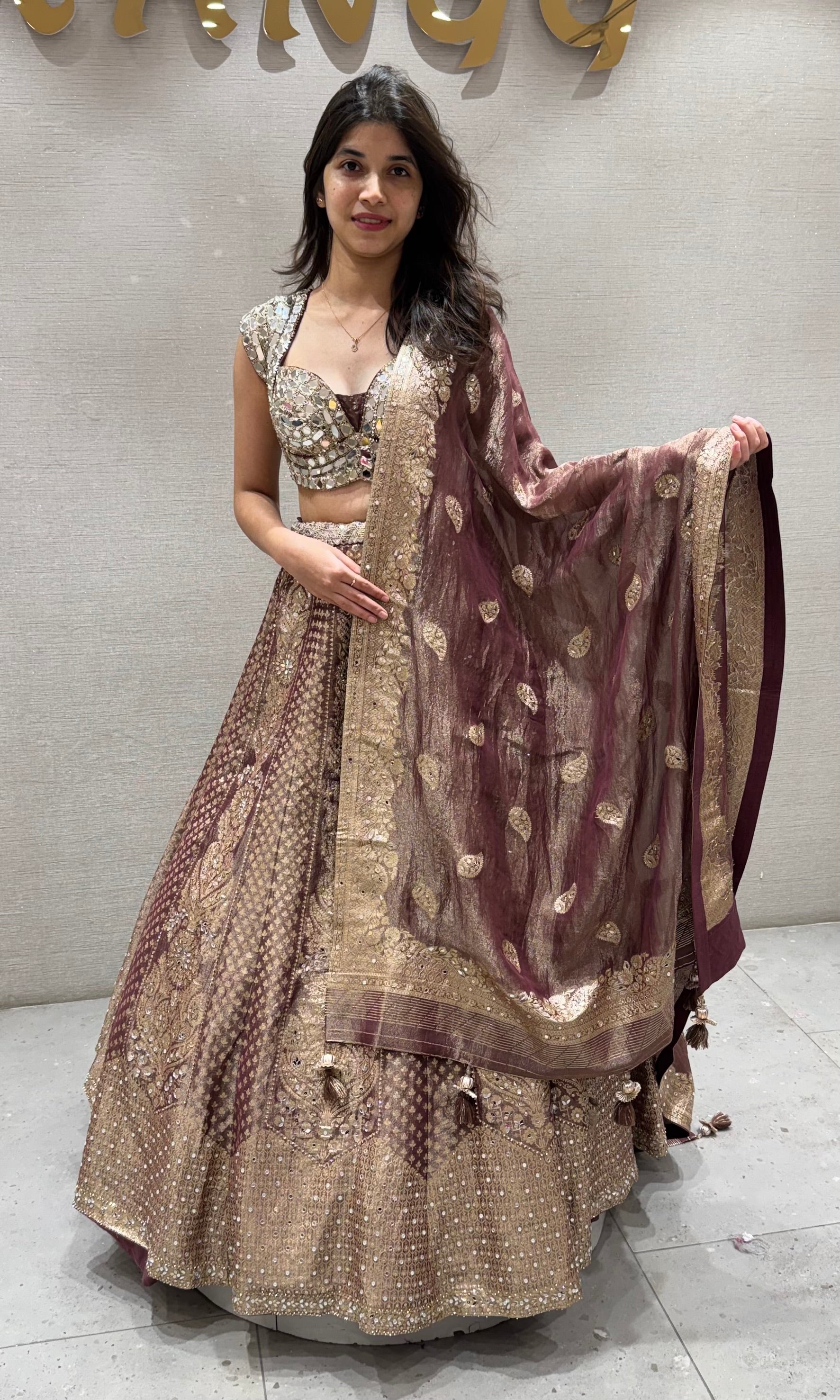 Wine Silk Embroidered Lehenga Set