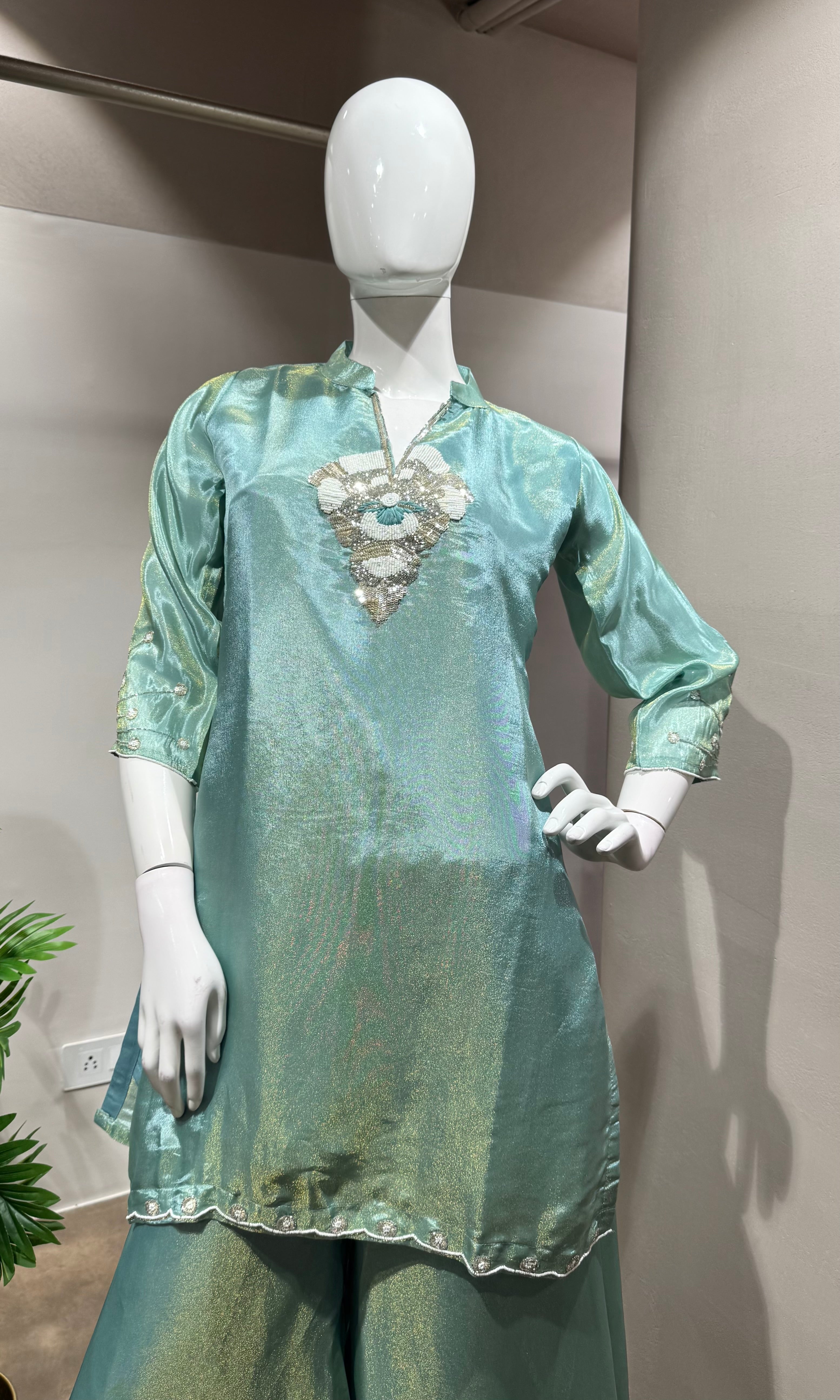 GREEN Shimmer embroidered sharara set