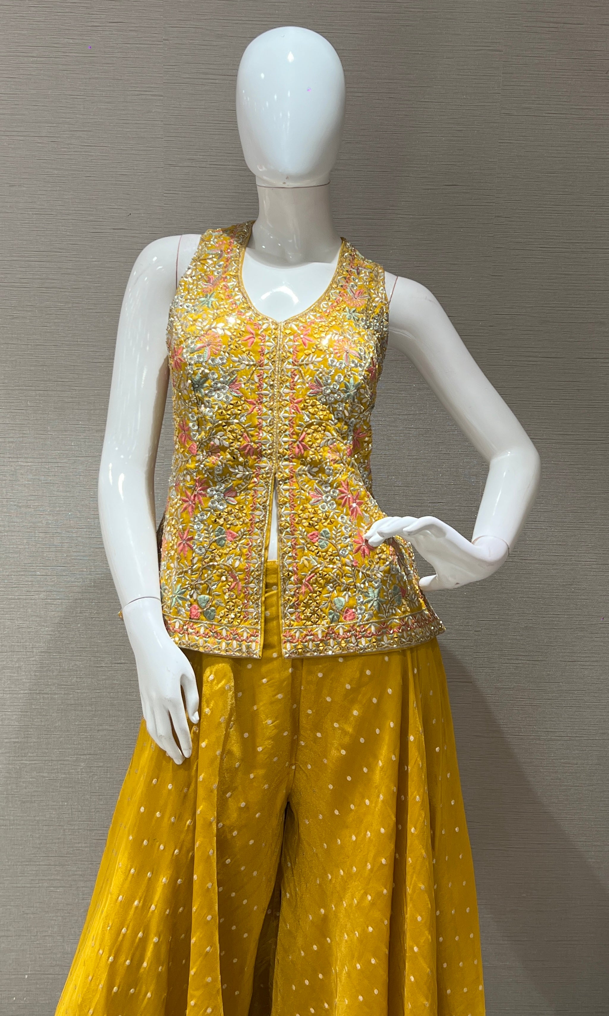 Yellow embroidered sharara palazzo