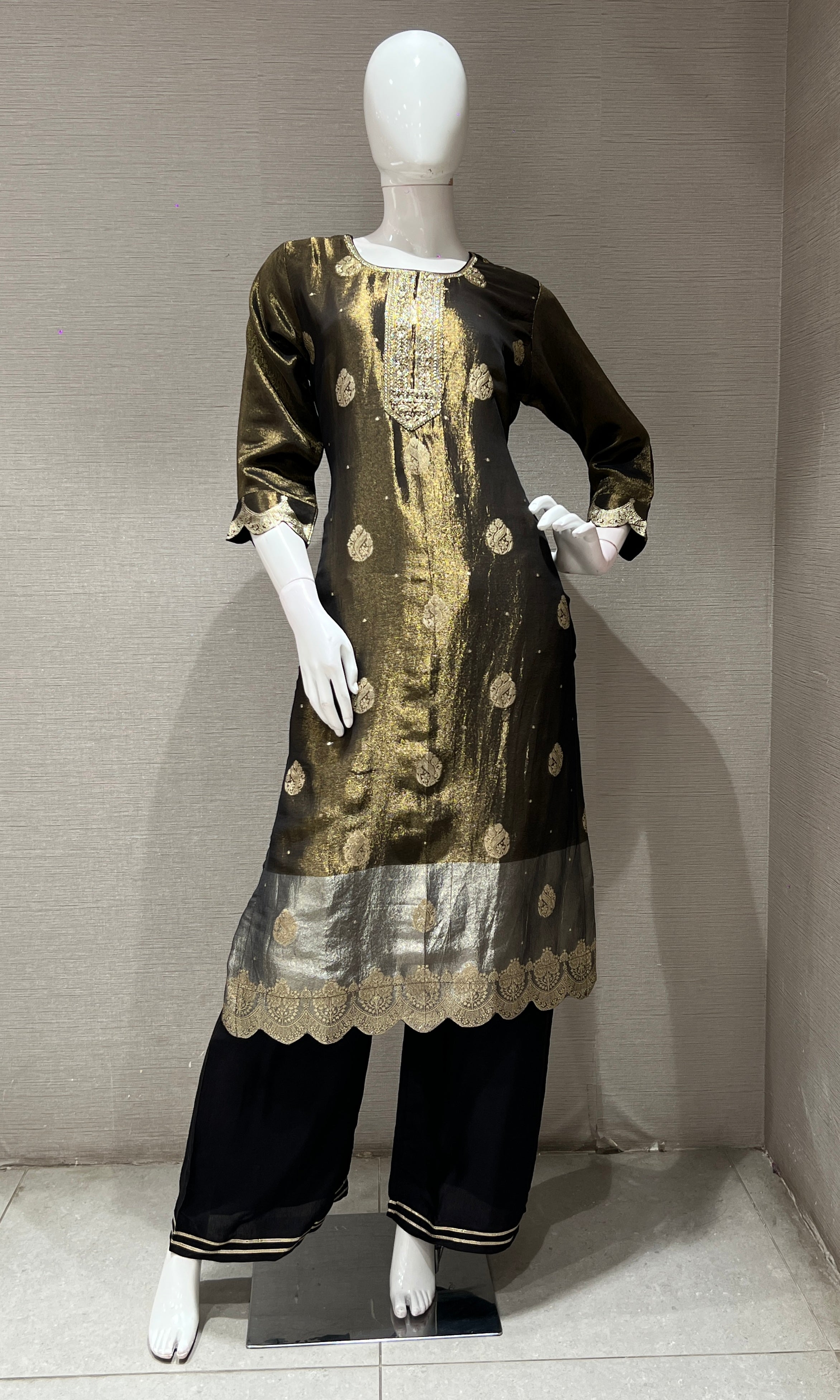 B golden kurta set with palazzo pants