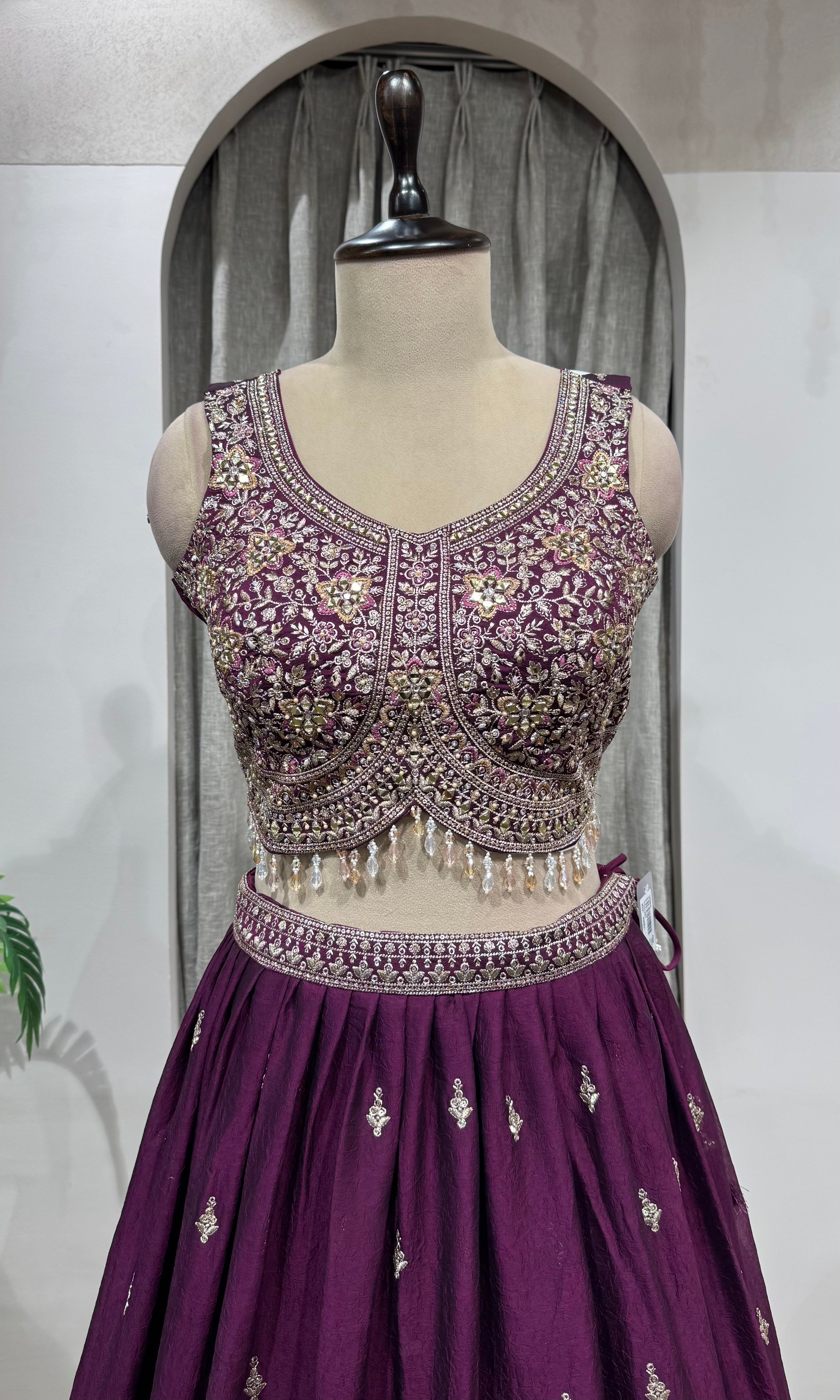 Wine Faux Silk Embroidered Sequins Lehenga Choli