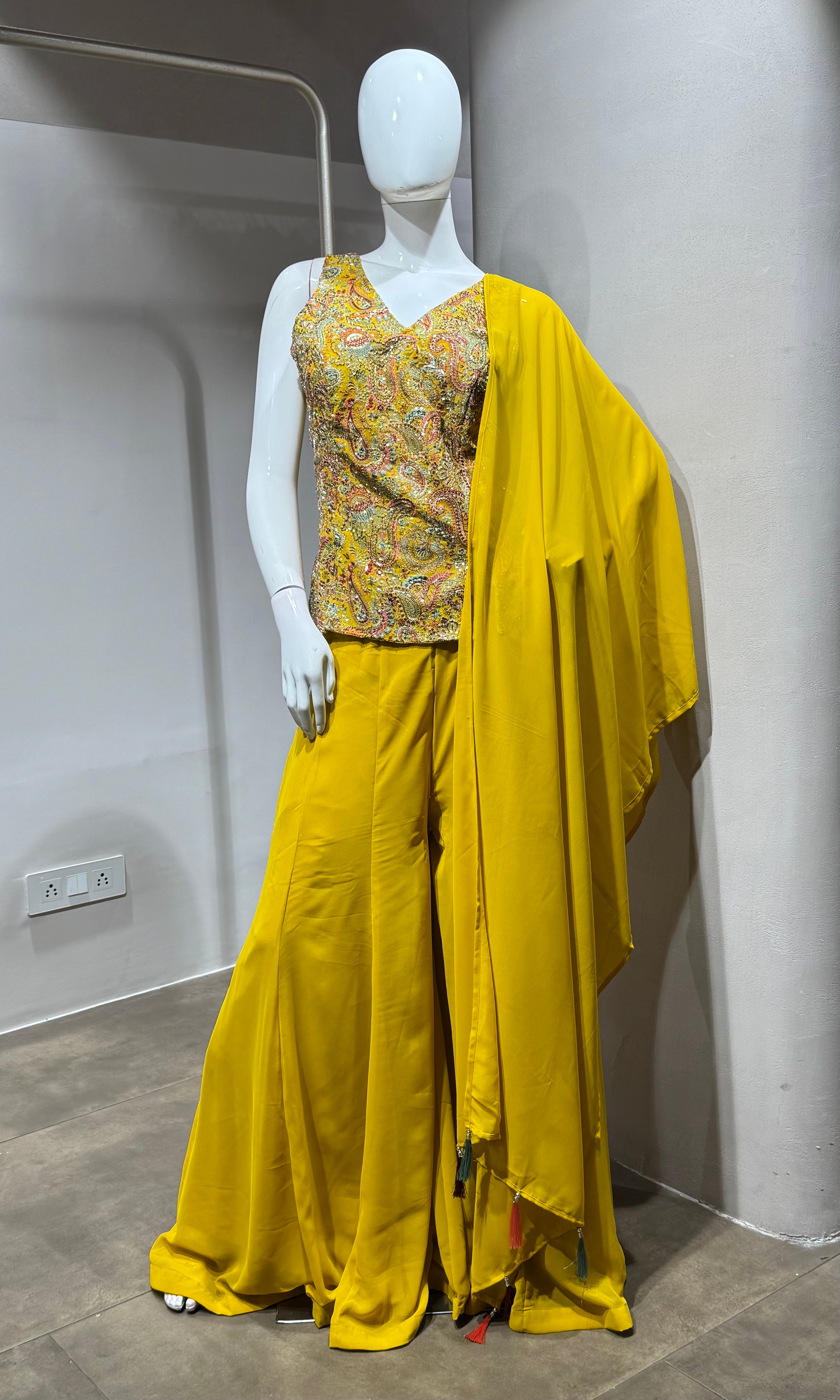 Yellow Chinon Silk Palazzo SET