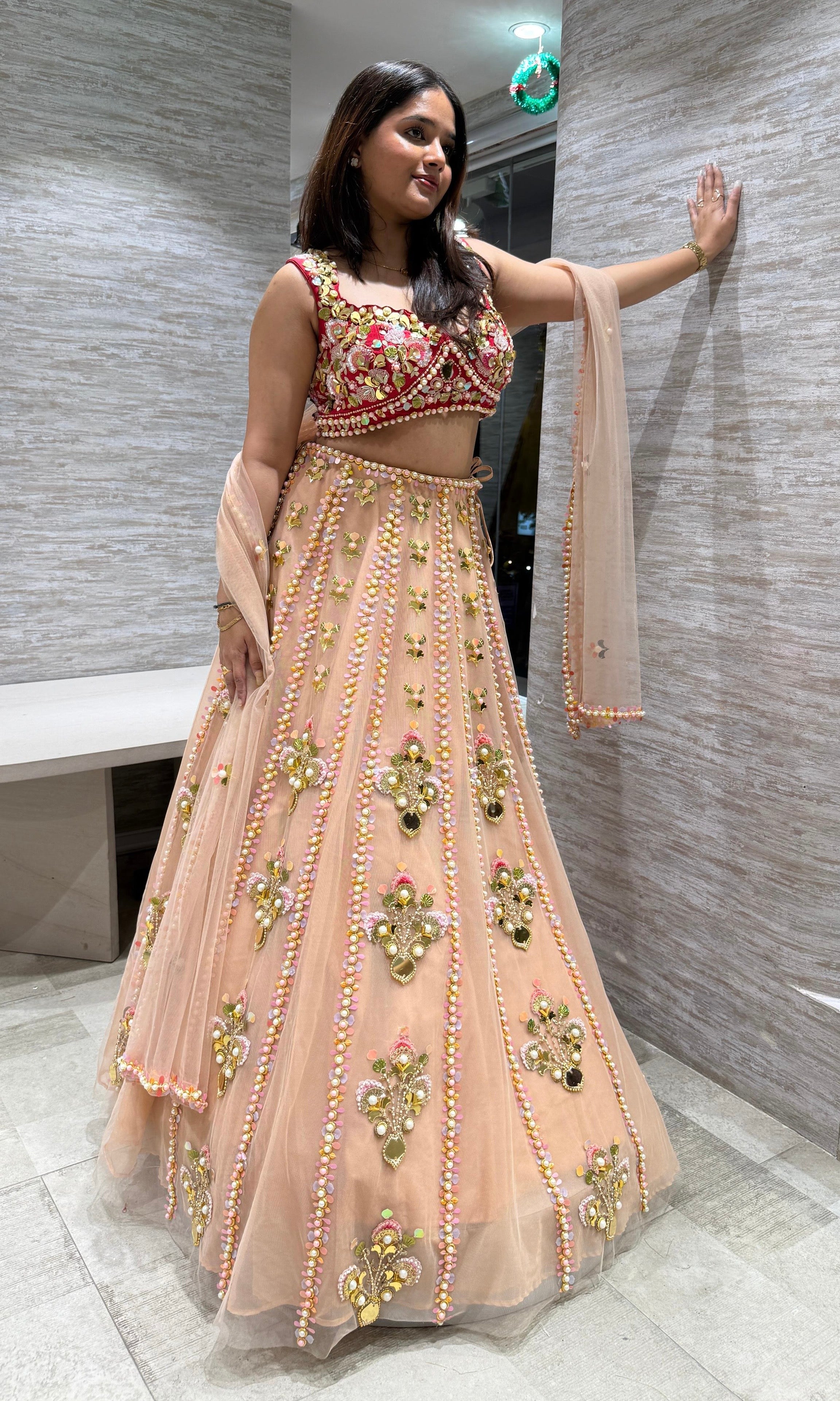 CORAL Blush & Gold Embellished Lehenga