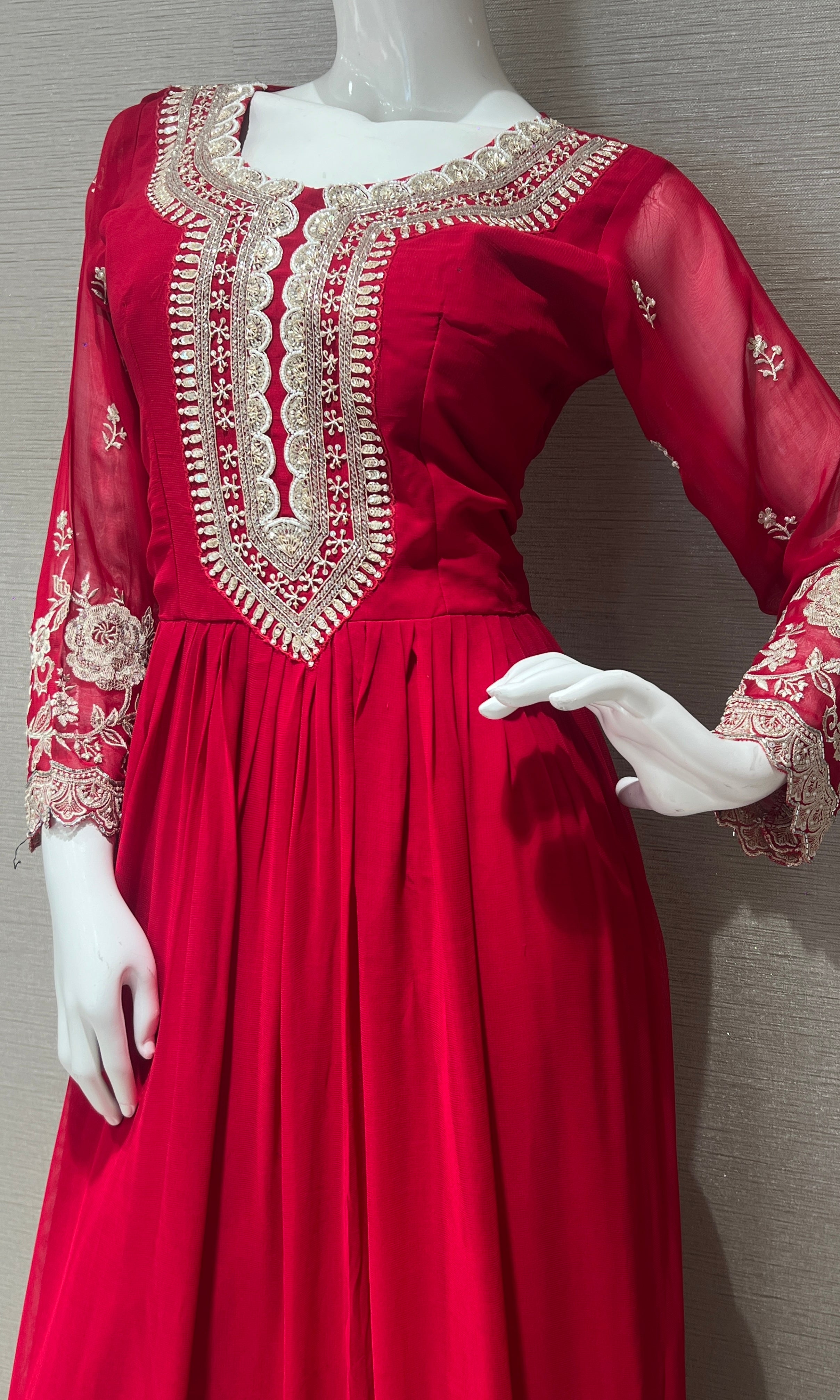 Red long dress with heavy dupatta