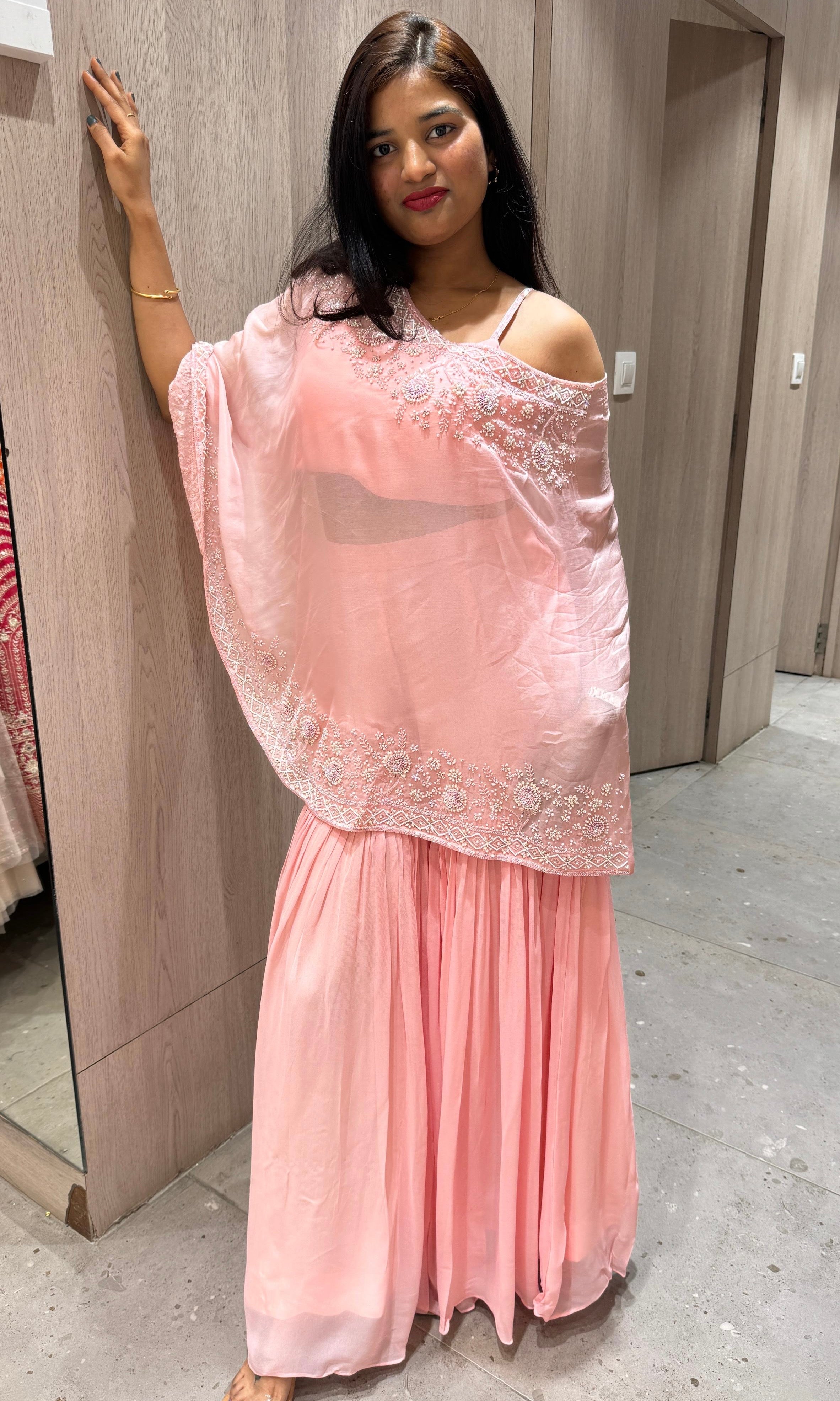 Peach sharara and croptop with cape